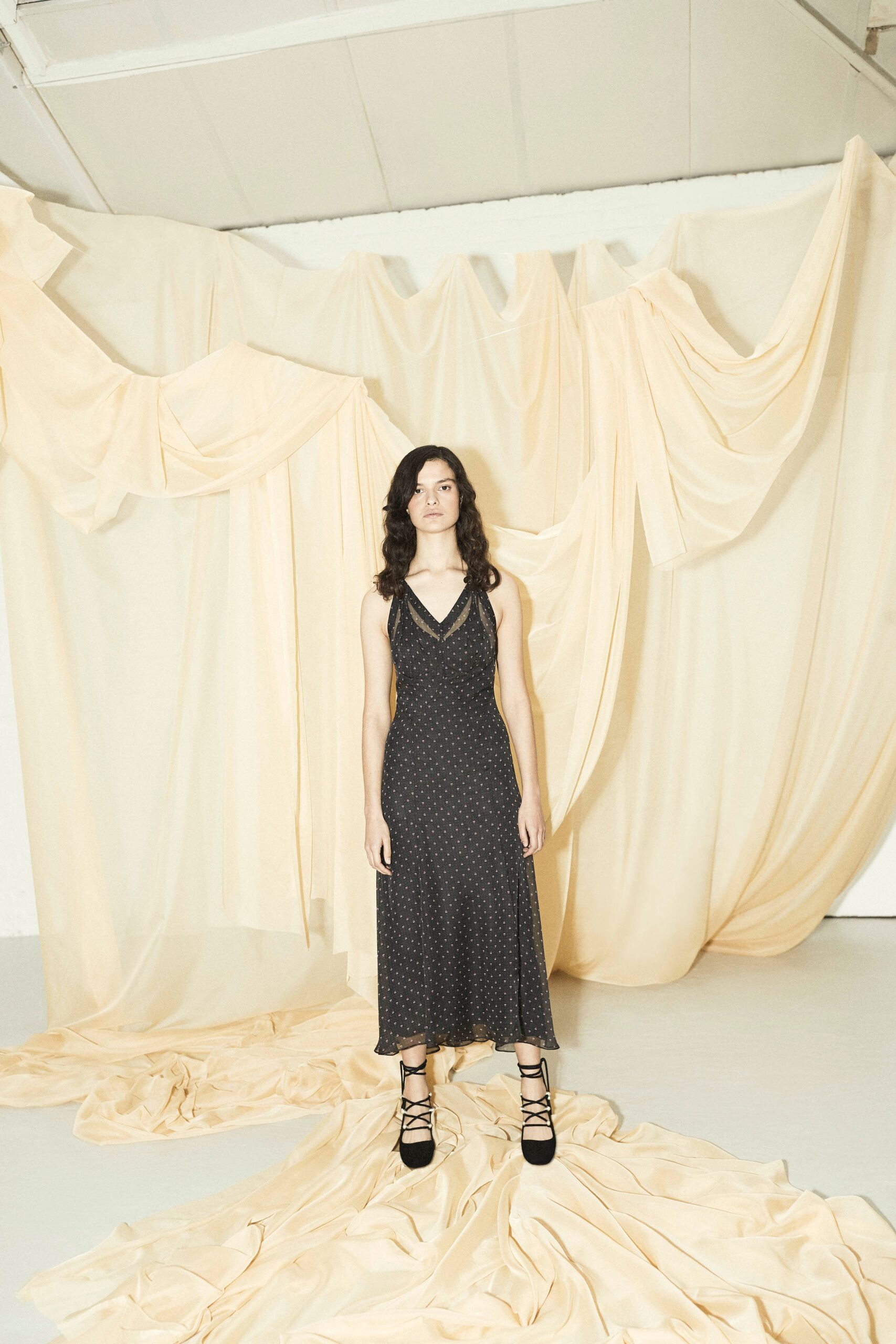 black silk sleeveless dress