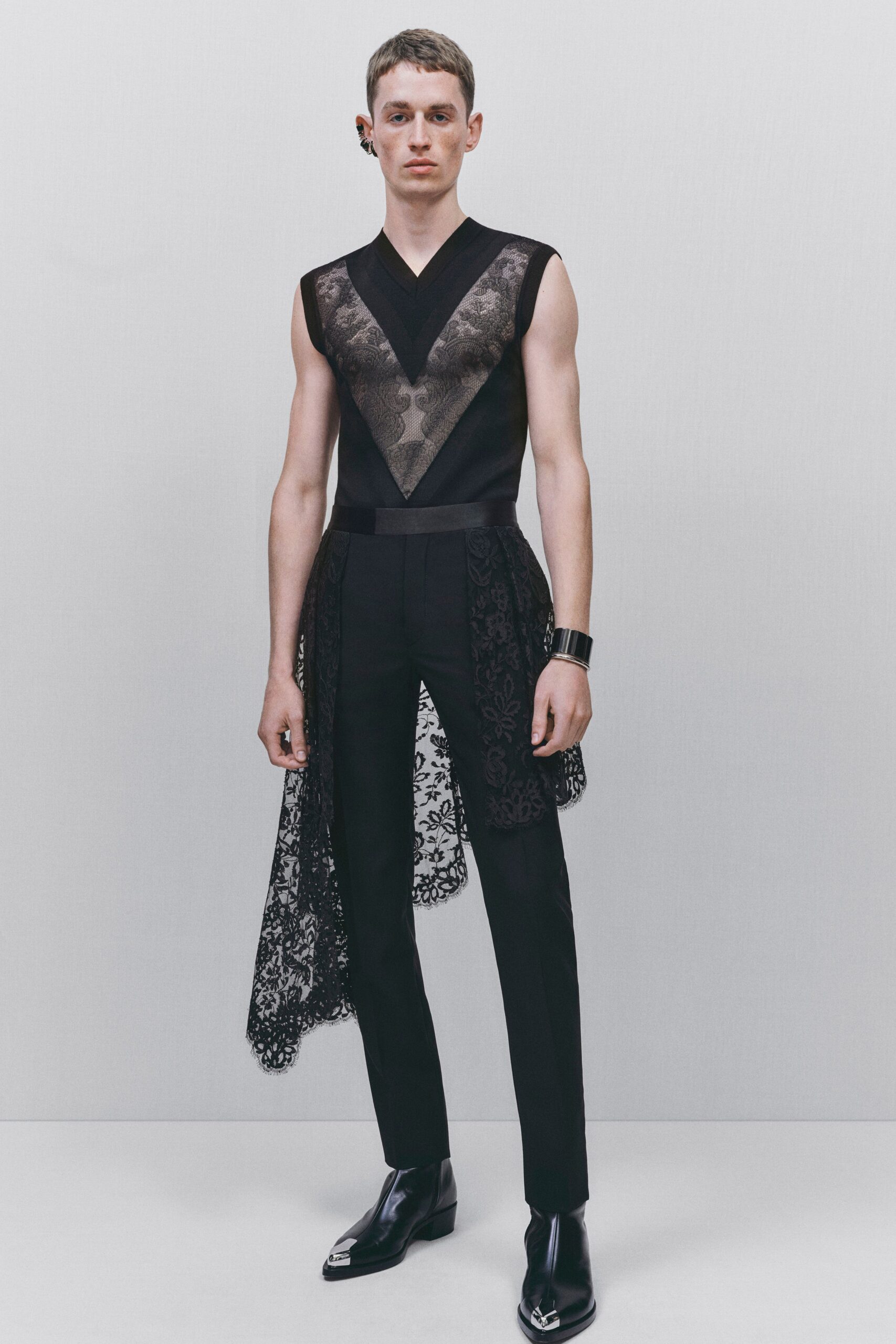 black silk top with lace cape