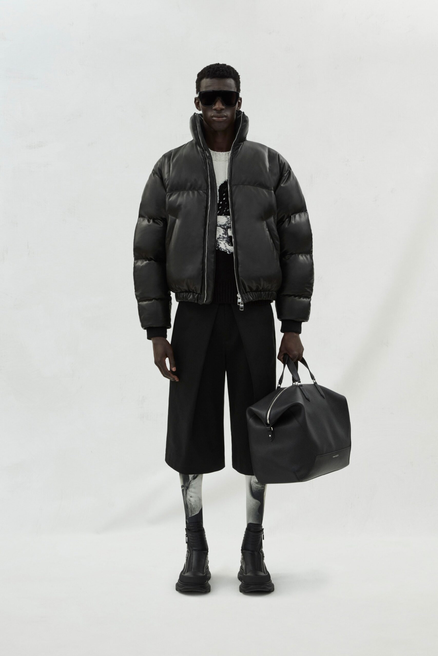 black padded jacket with shorts