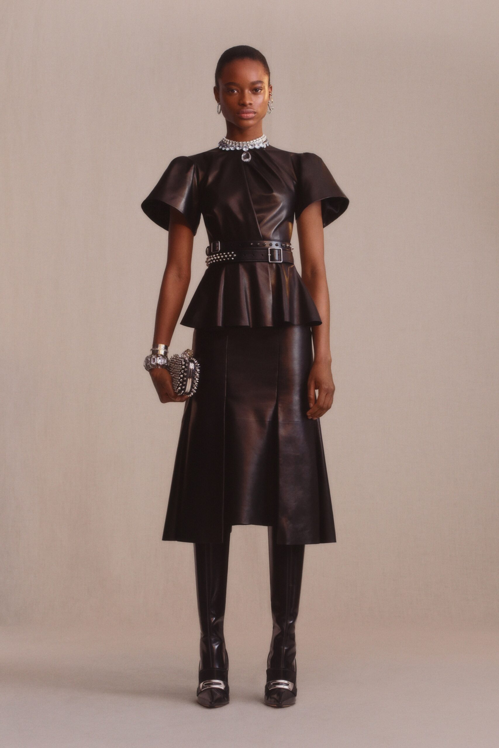 black leather midi dress