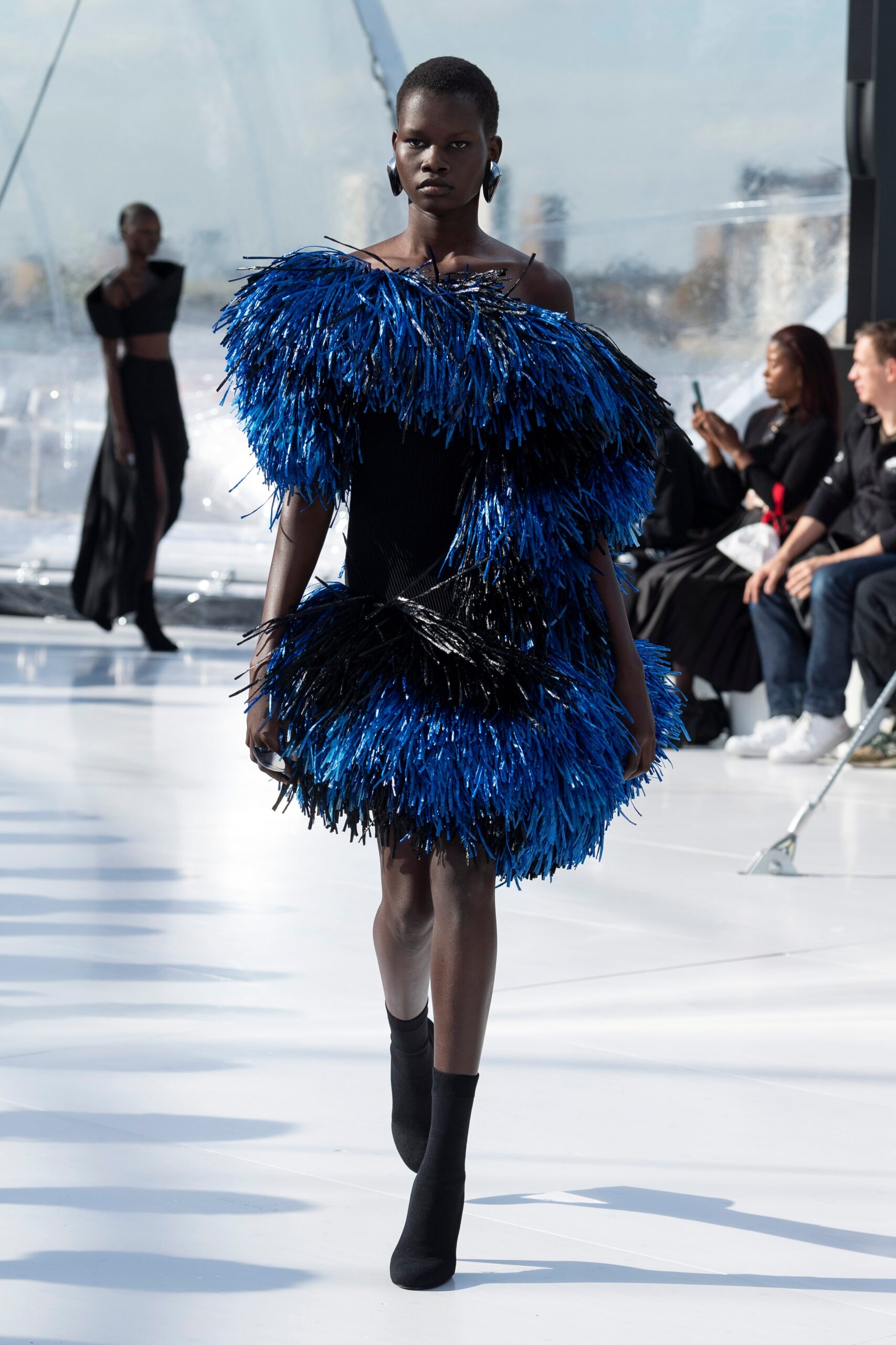 blue fringed mini dress