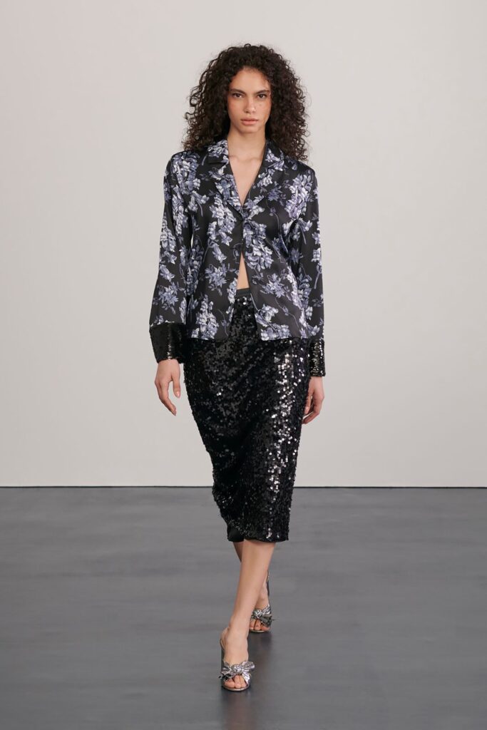 black sequin pencil skirt and blazer