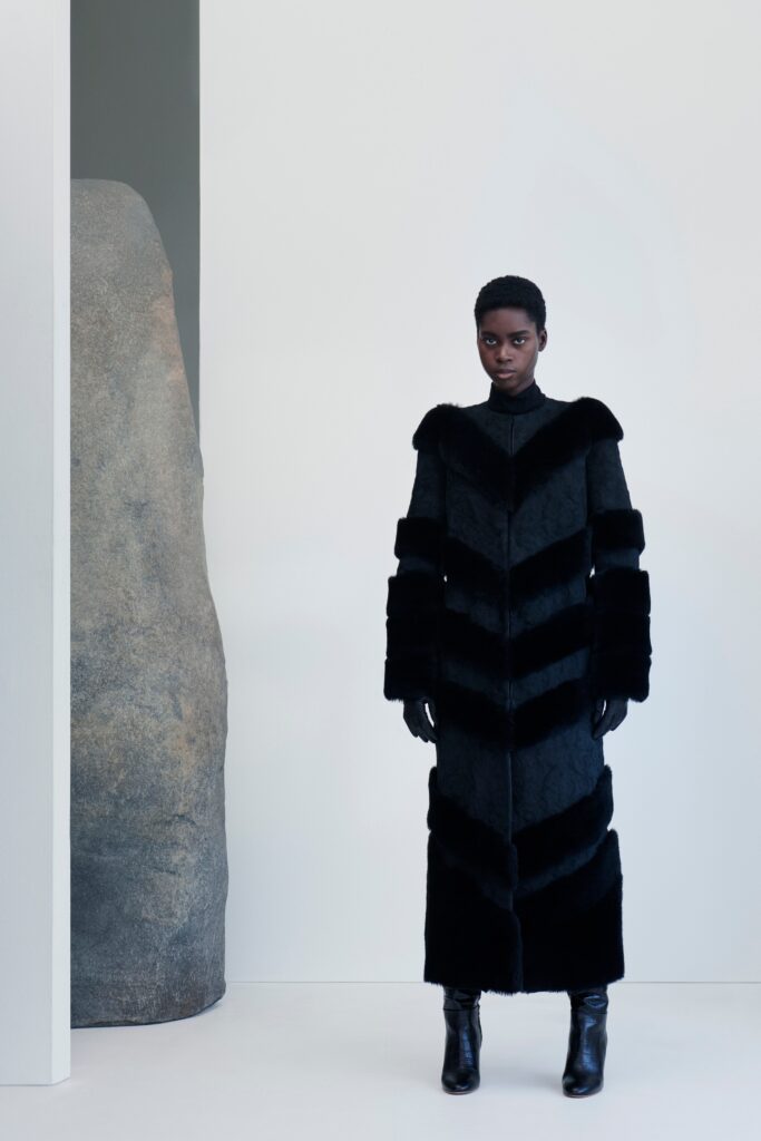 black fur fitted coat