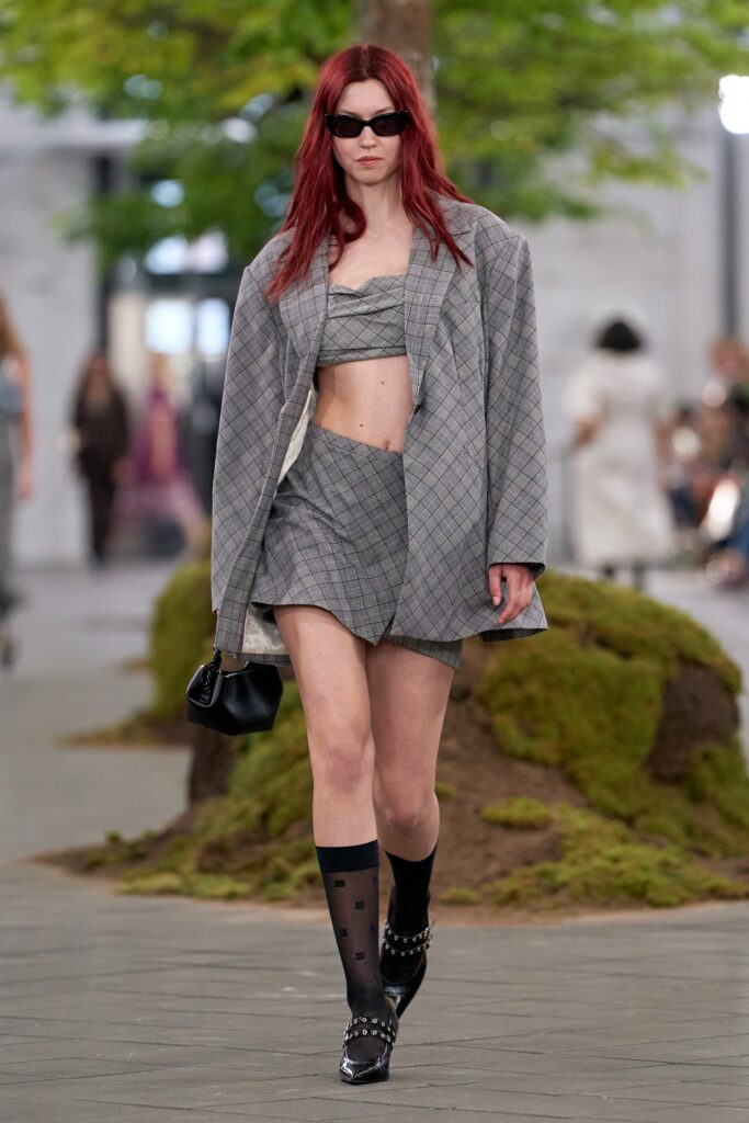 gray oversized blazer with crop-top