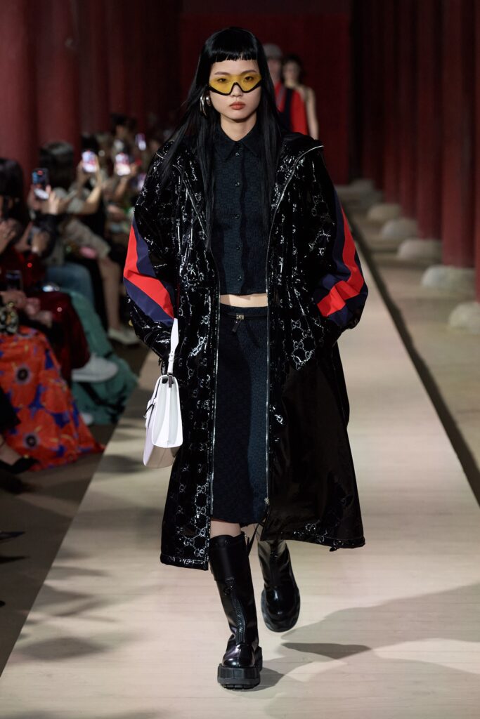 black vinyl coat with shirt