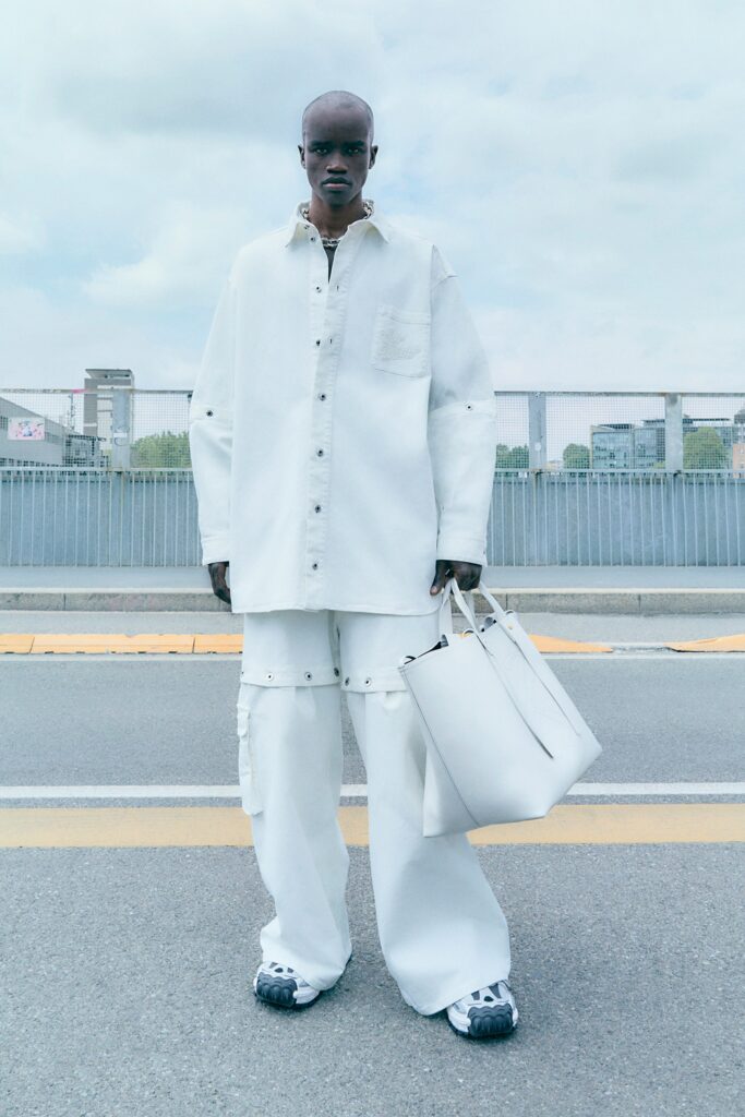 oversized white denim shirt and pants