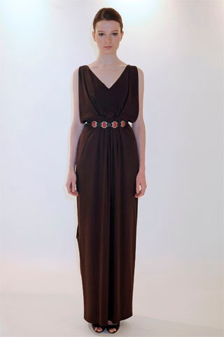 brown silk sleeveless gown