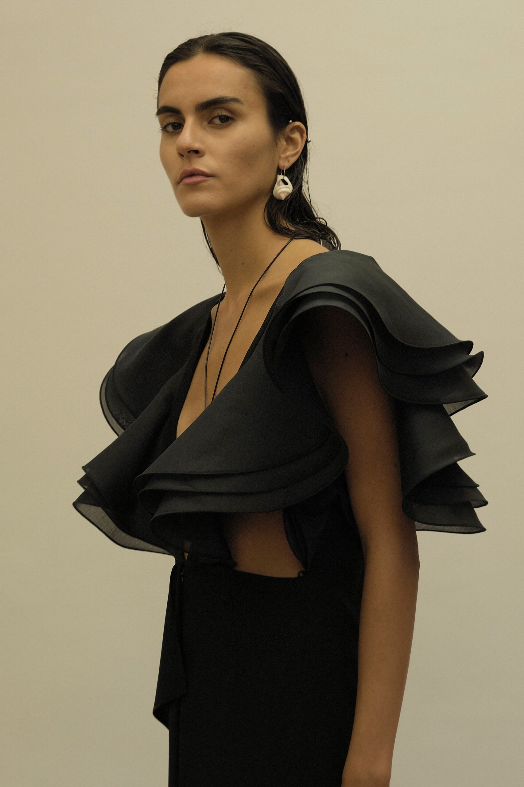 black silk ruffled dress