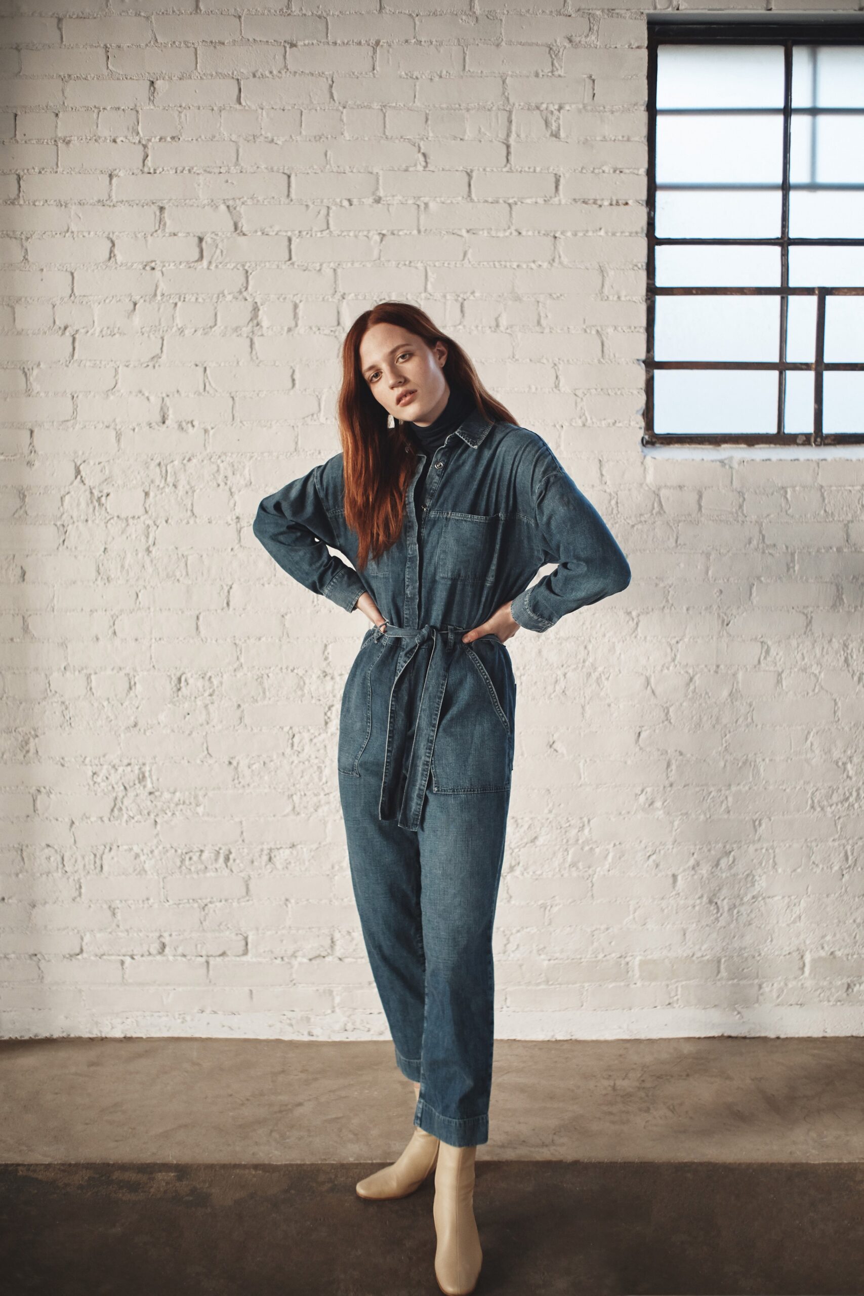 blue denim relaxed jumpsuit