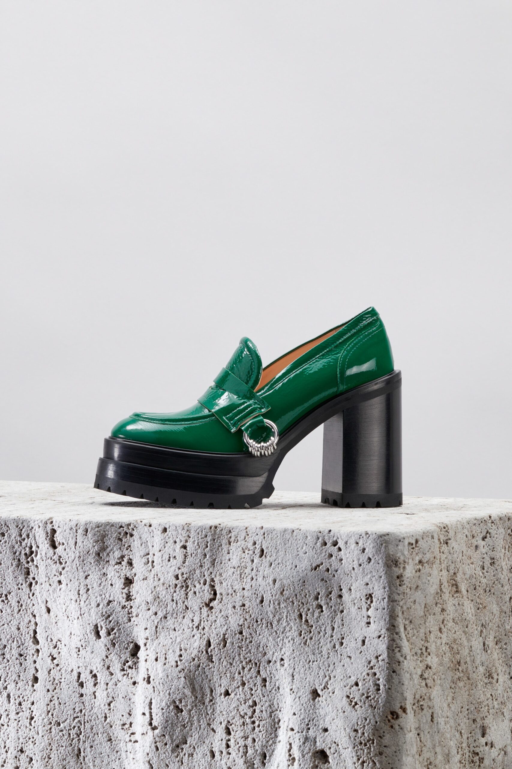 green leather platform shoes