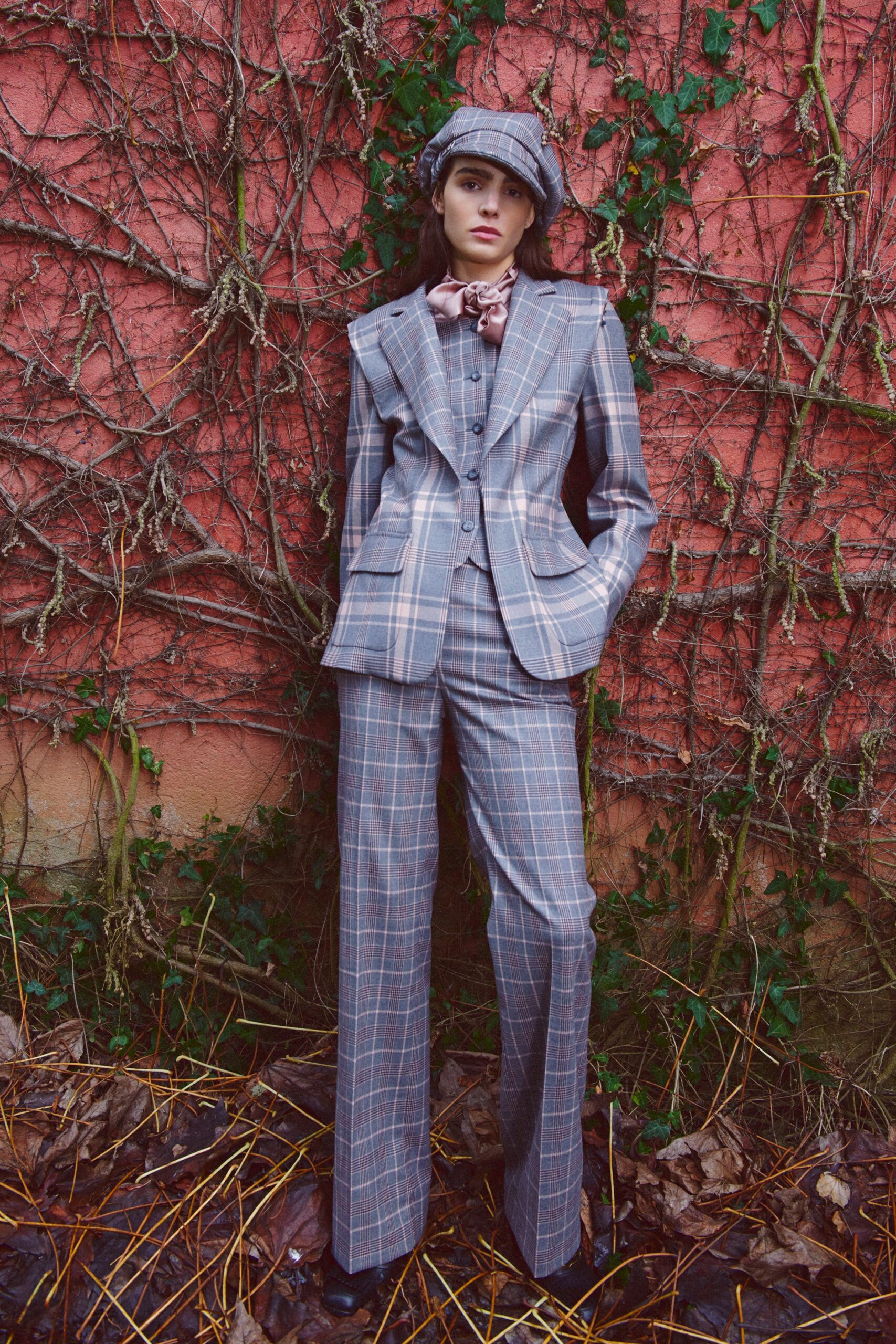 tailored gray checked suit