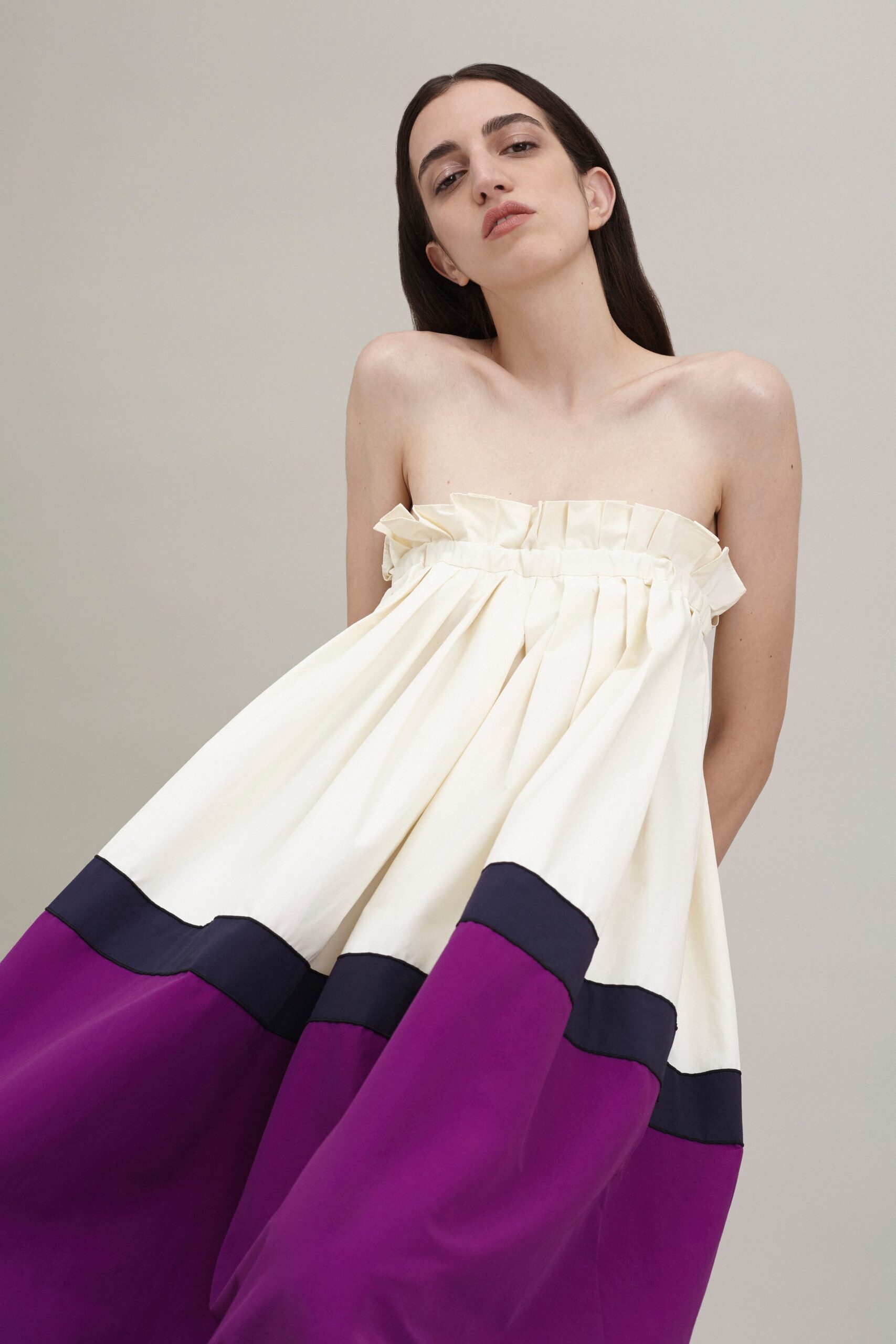 strapless pleated midi dress