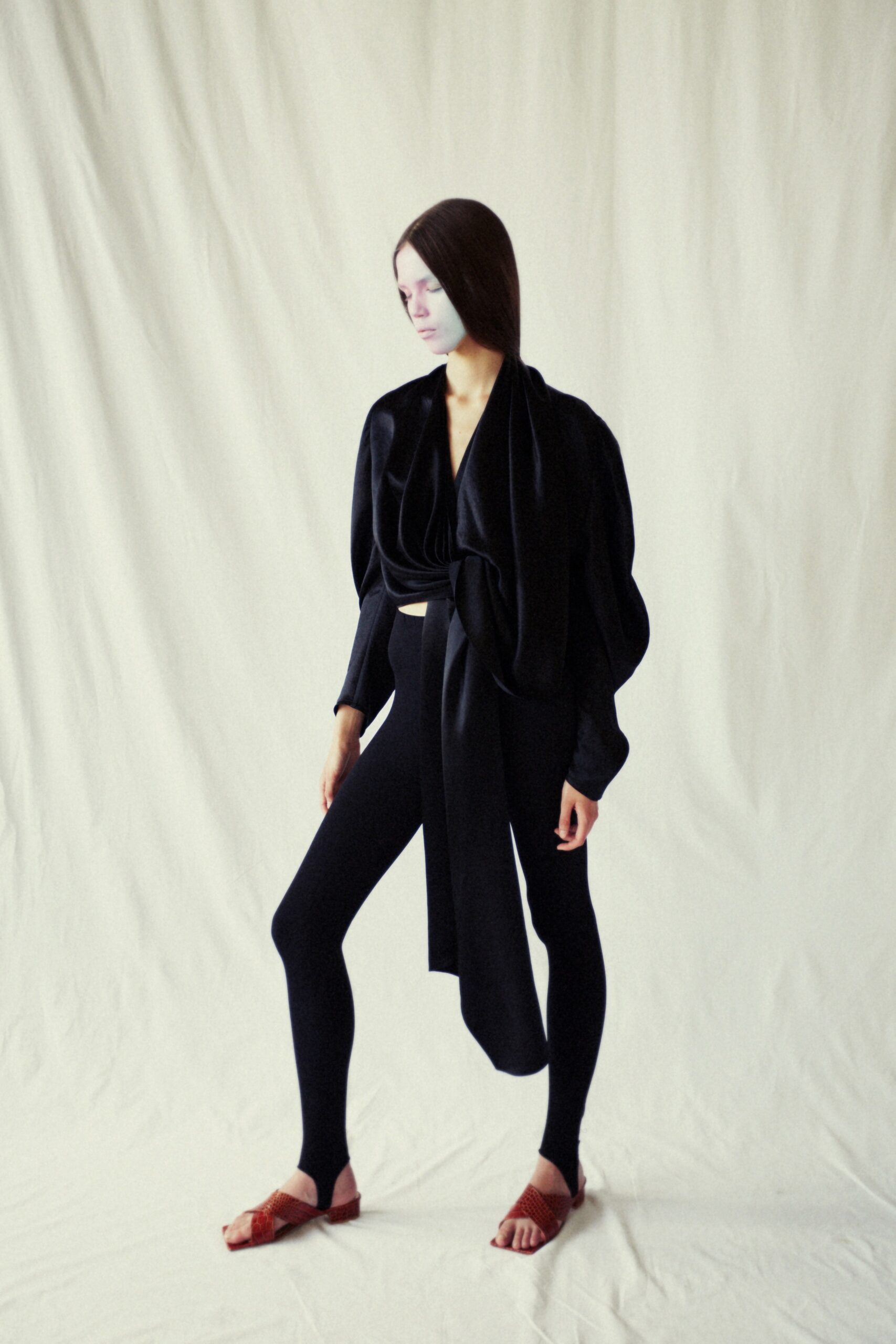 black silk top with leggings