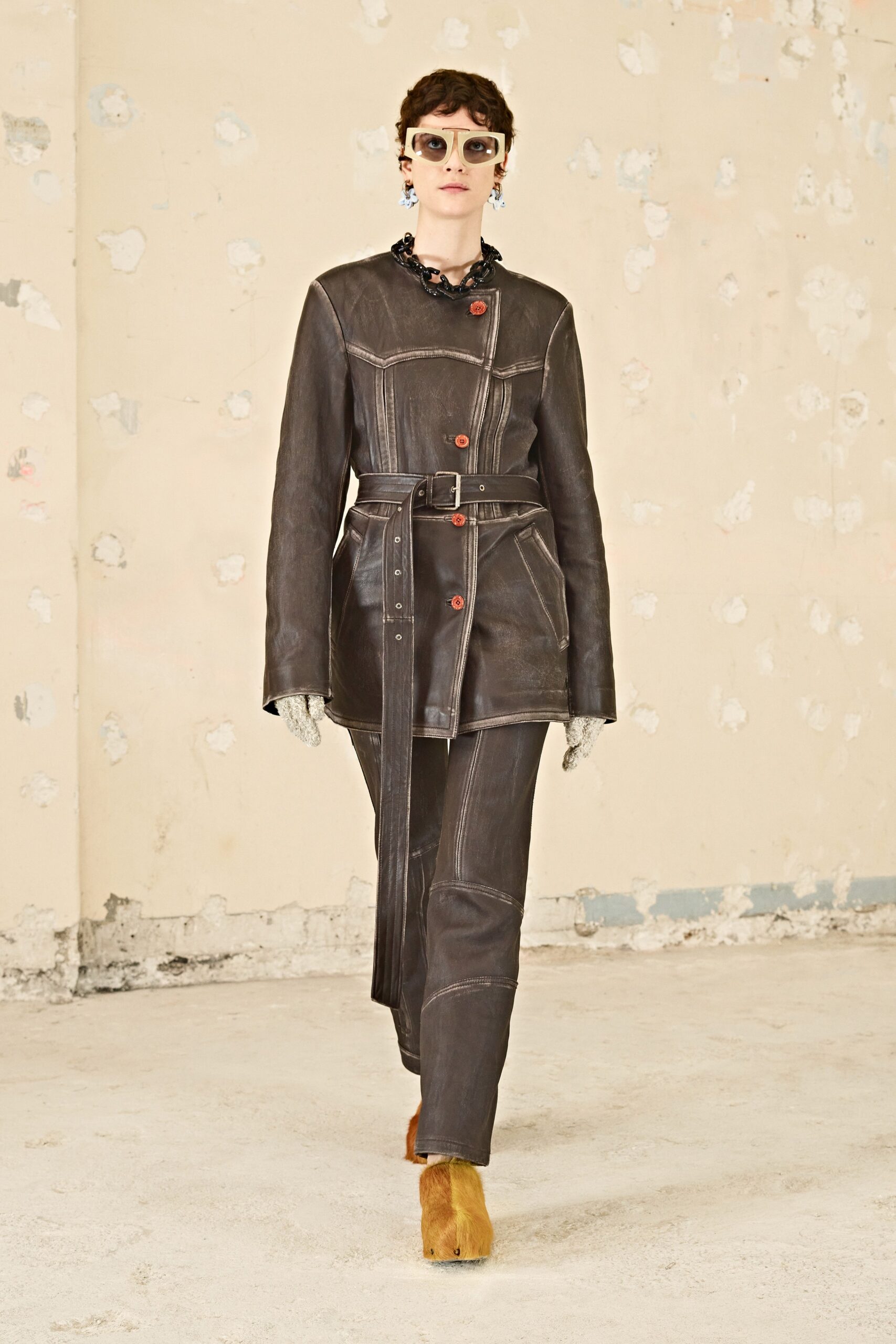 black leather coat and pants