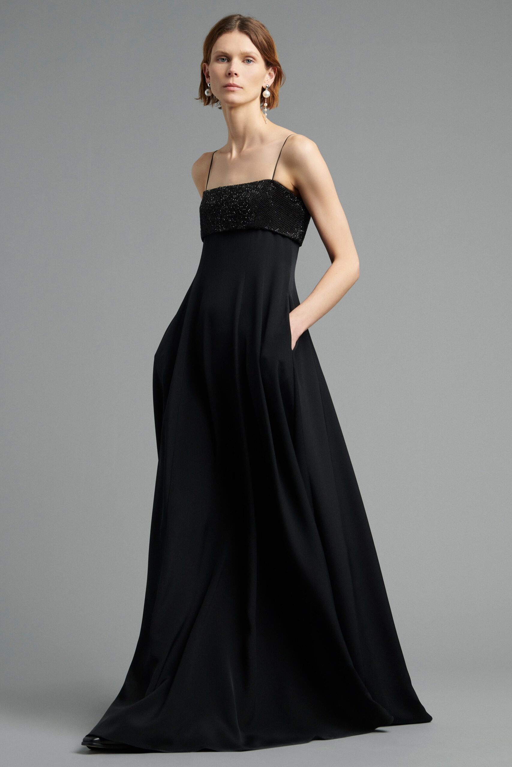 black silk sleeveless gown