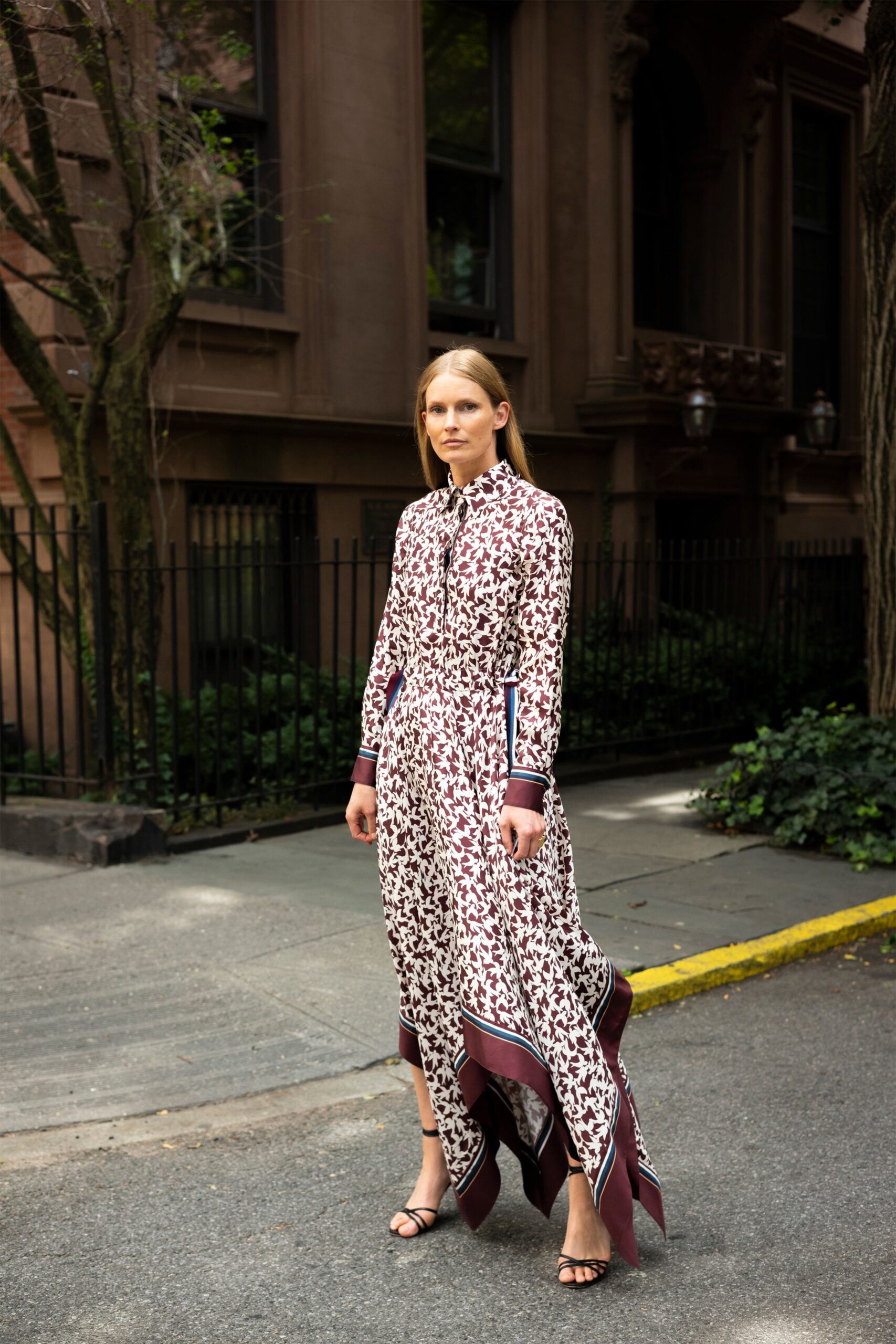 flared printed midi dress