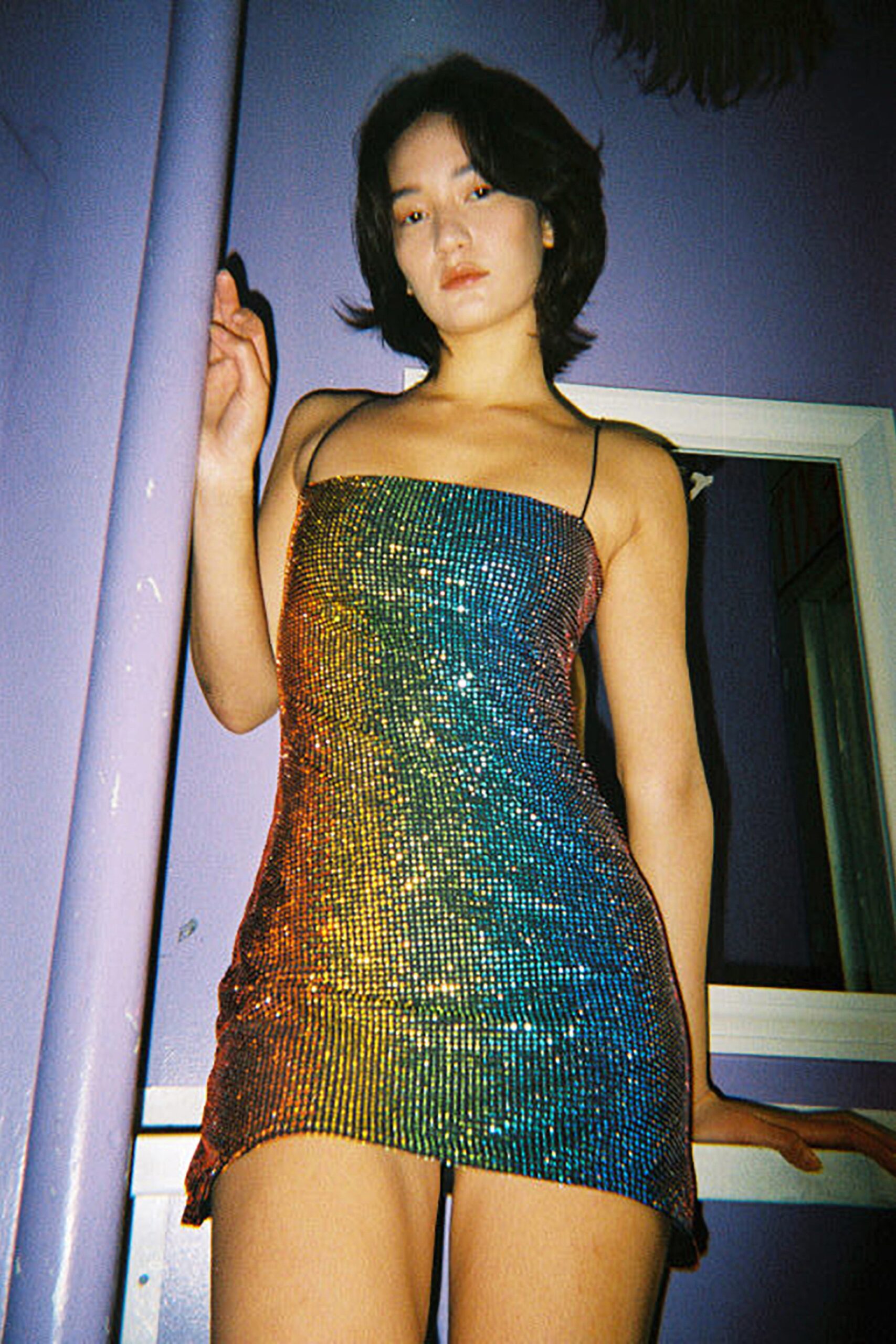 multi-colored sequin mini dress