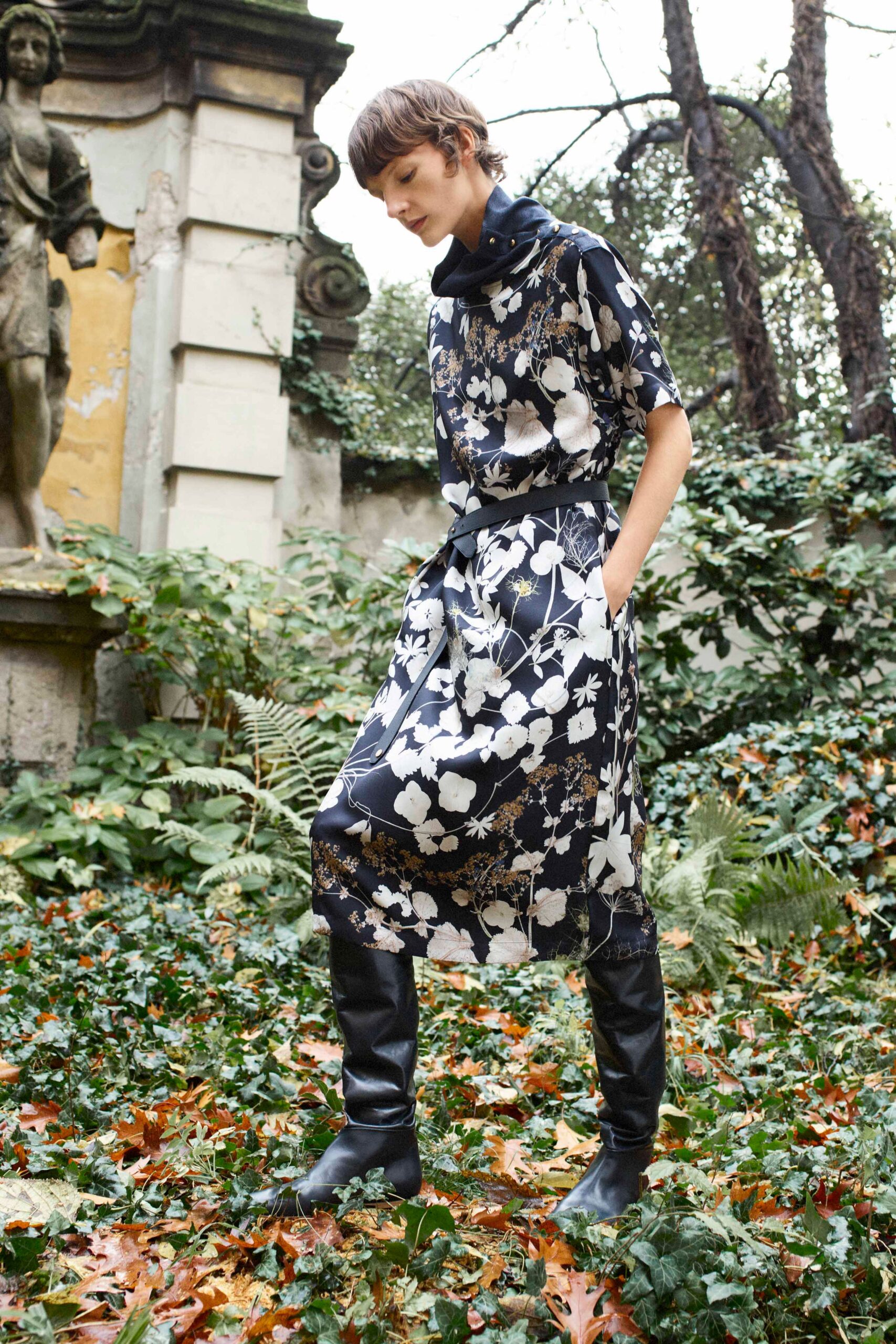 black and white floral midi dress