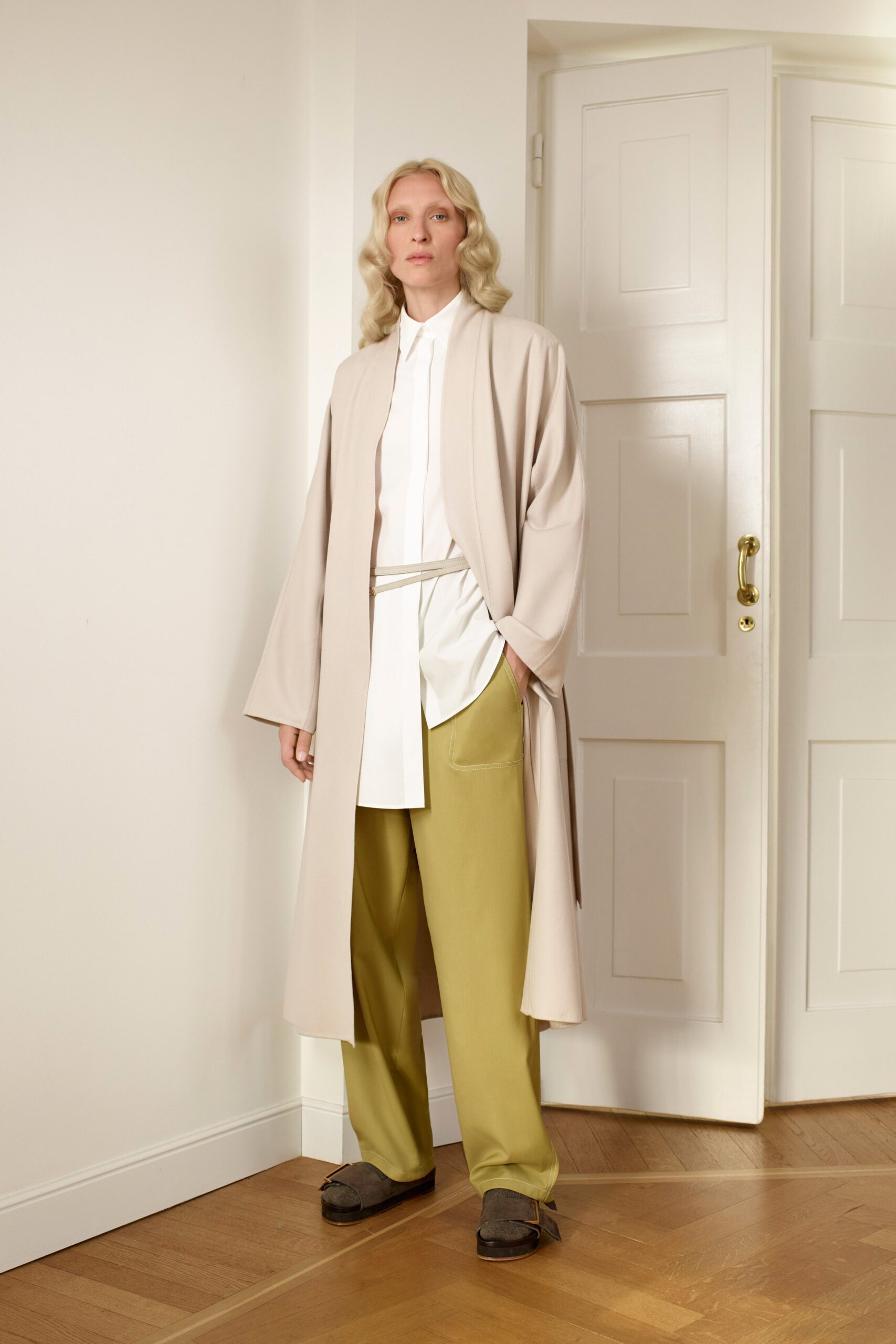 green cotton relaxed wide-leg pants