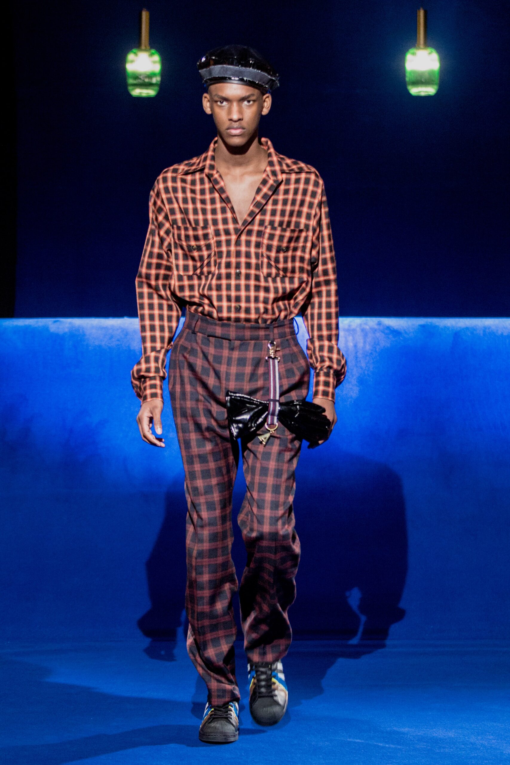 checked shirt and tailored pants