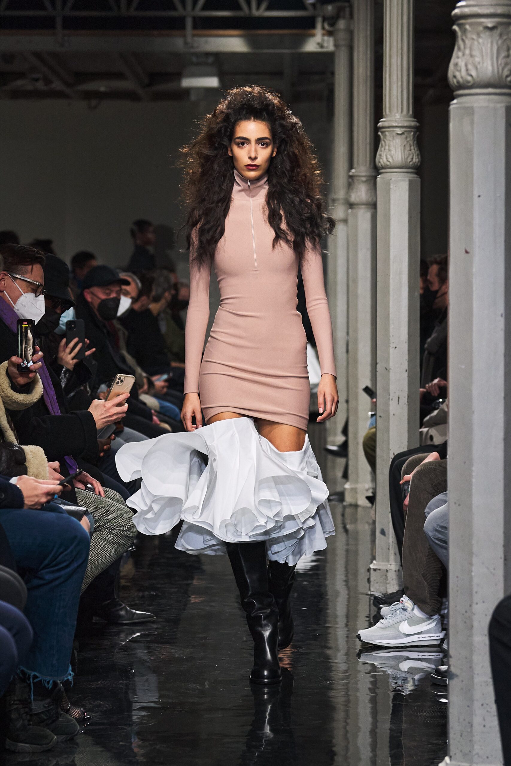 pink fitted dress with layered skirt