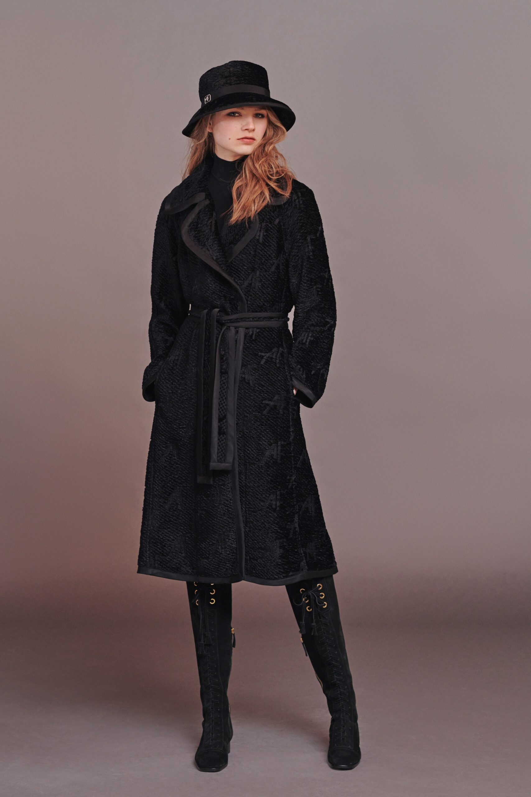 black faux-fur coat with hat