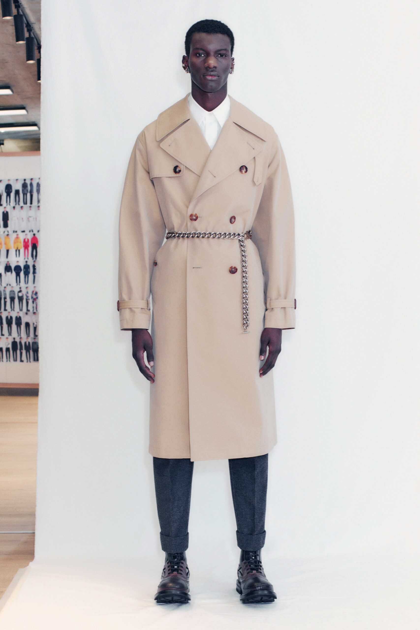 beige tailored trench coat