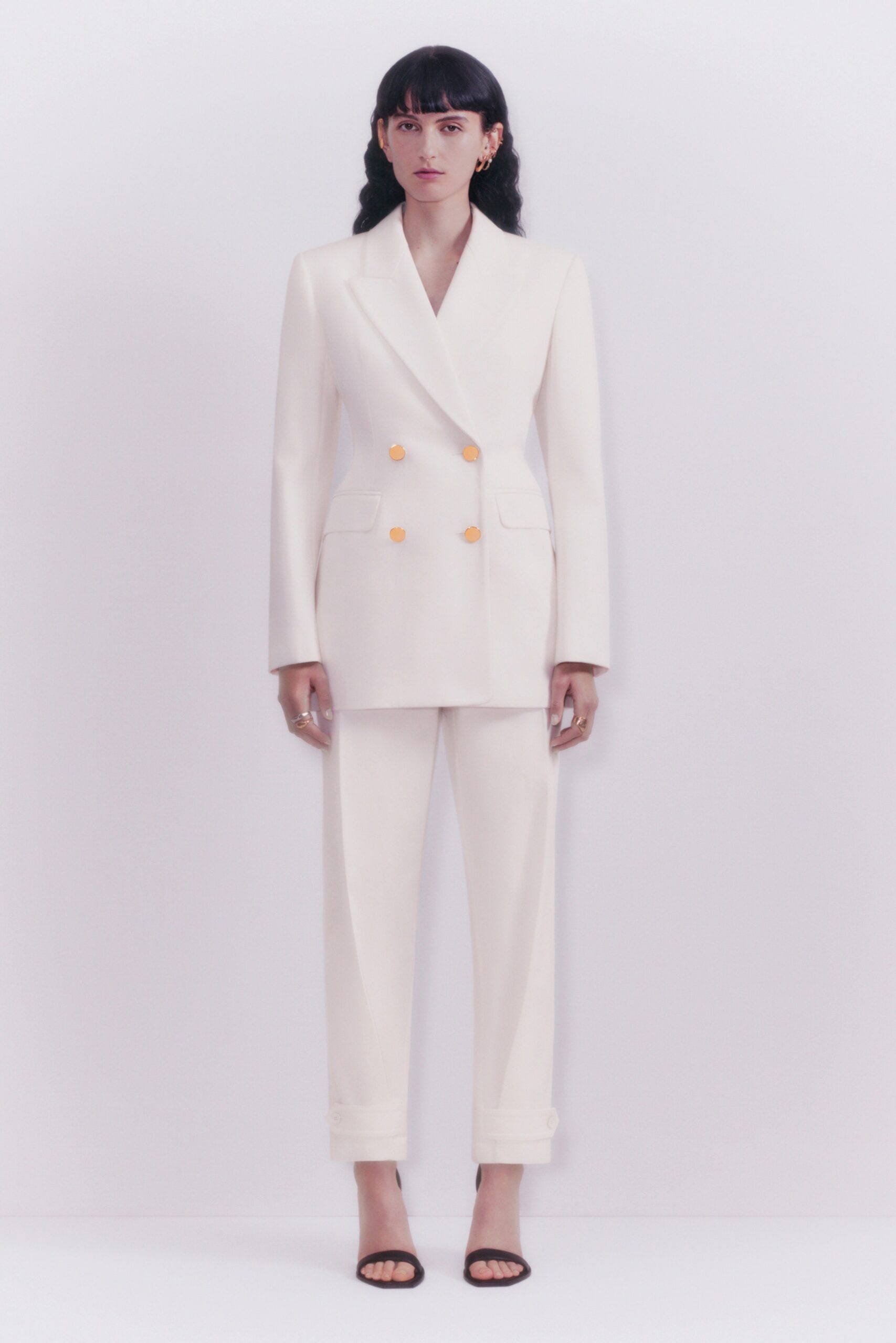 white tailored blazer and pants