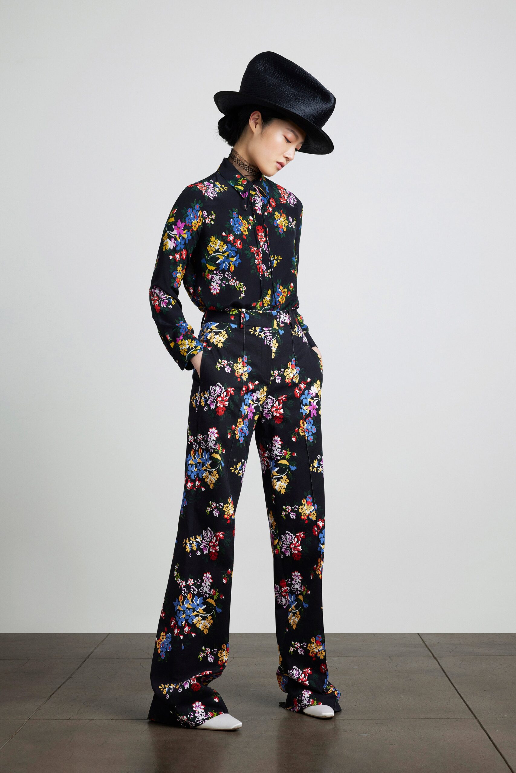 black floral shirt and pants