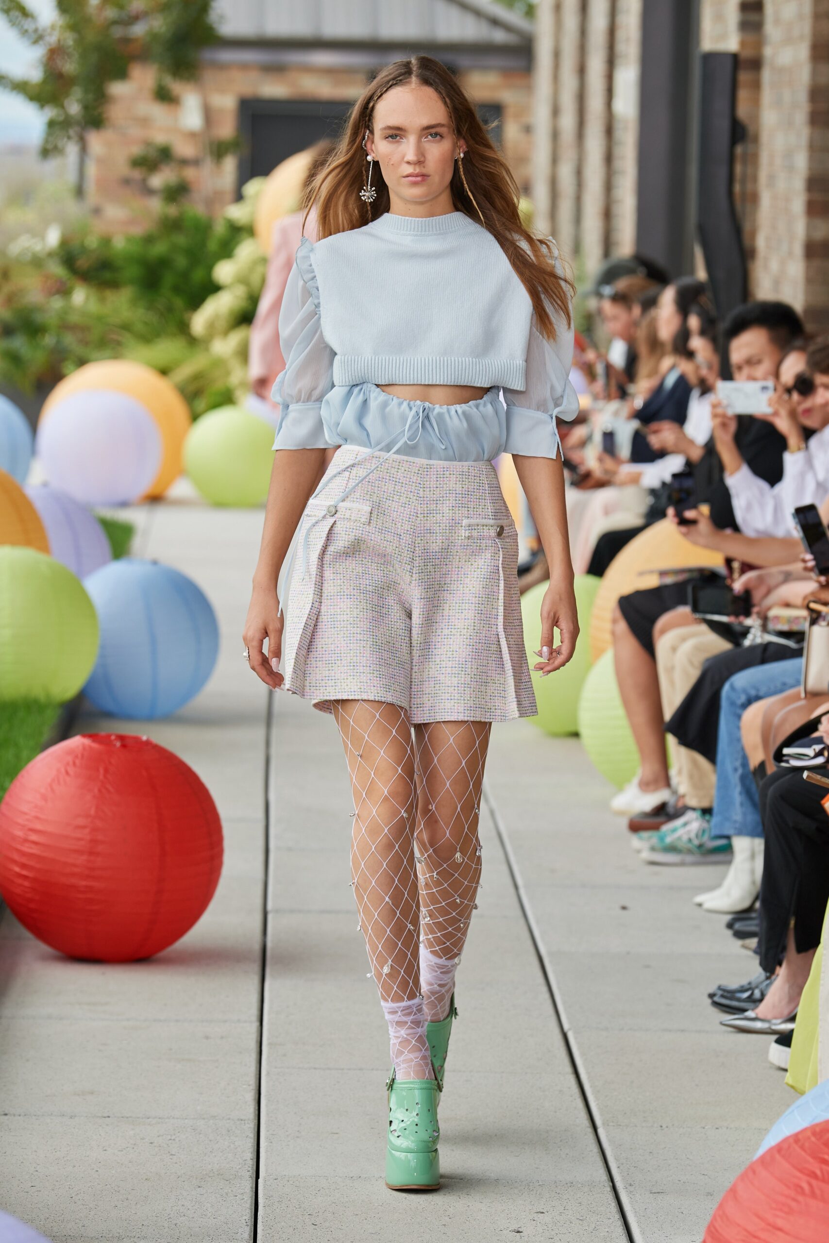 blue fitted top with pleated skirt