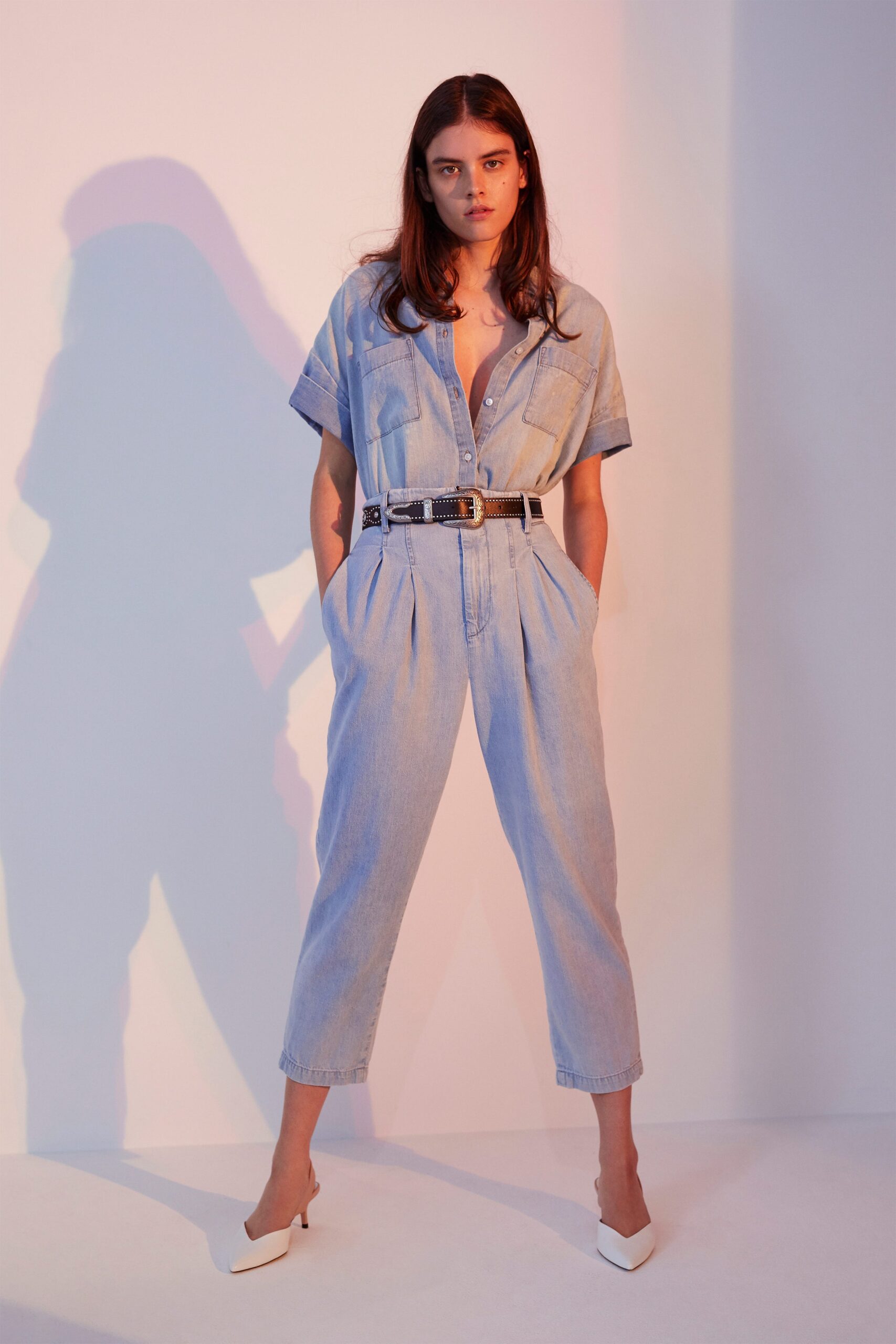 blue denim relaxed jumpsuit