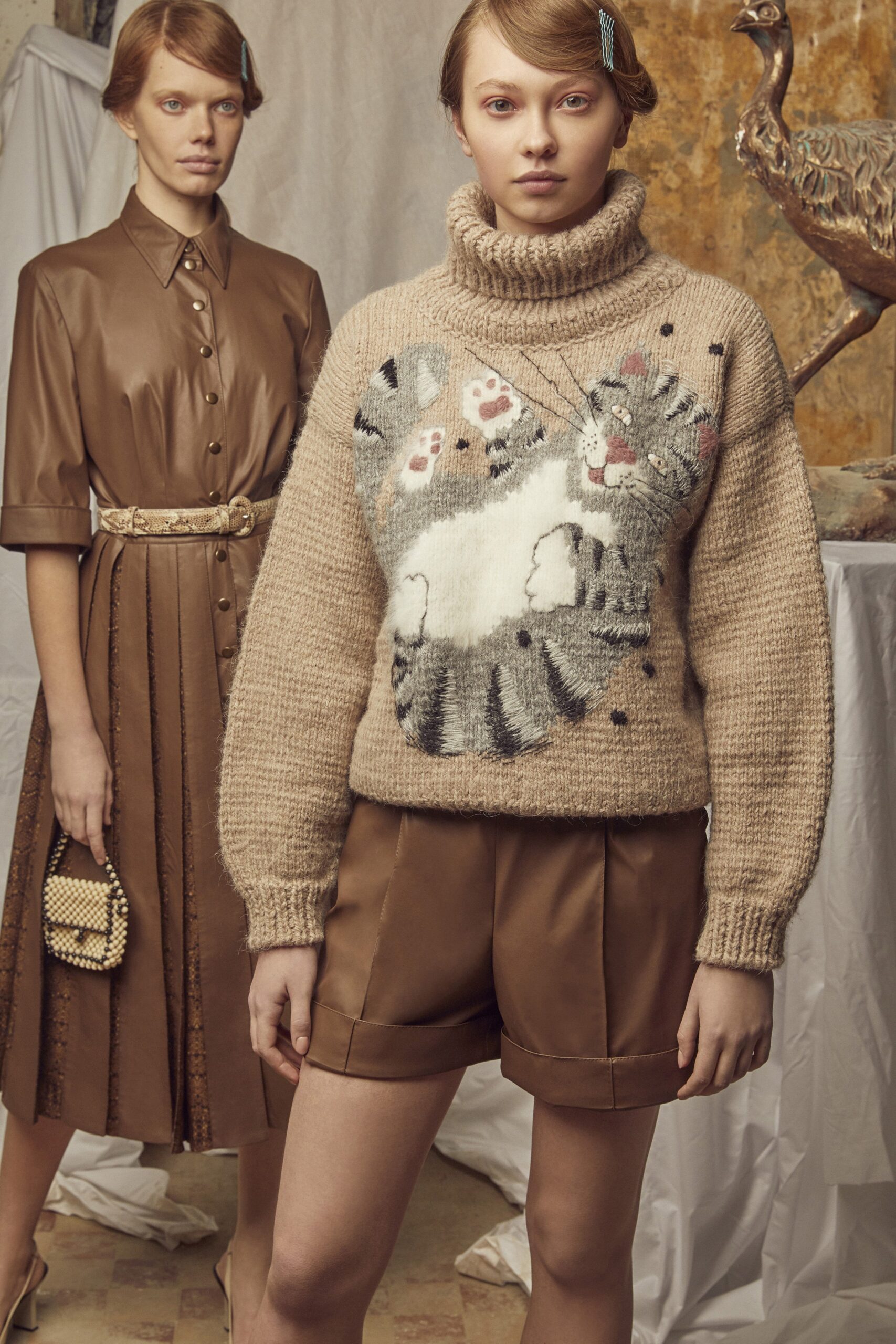 brown cotton long-sleeve collared fitted buttoned shirt-dress