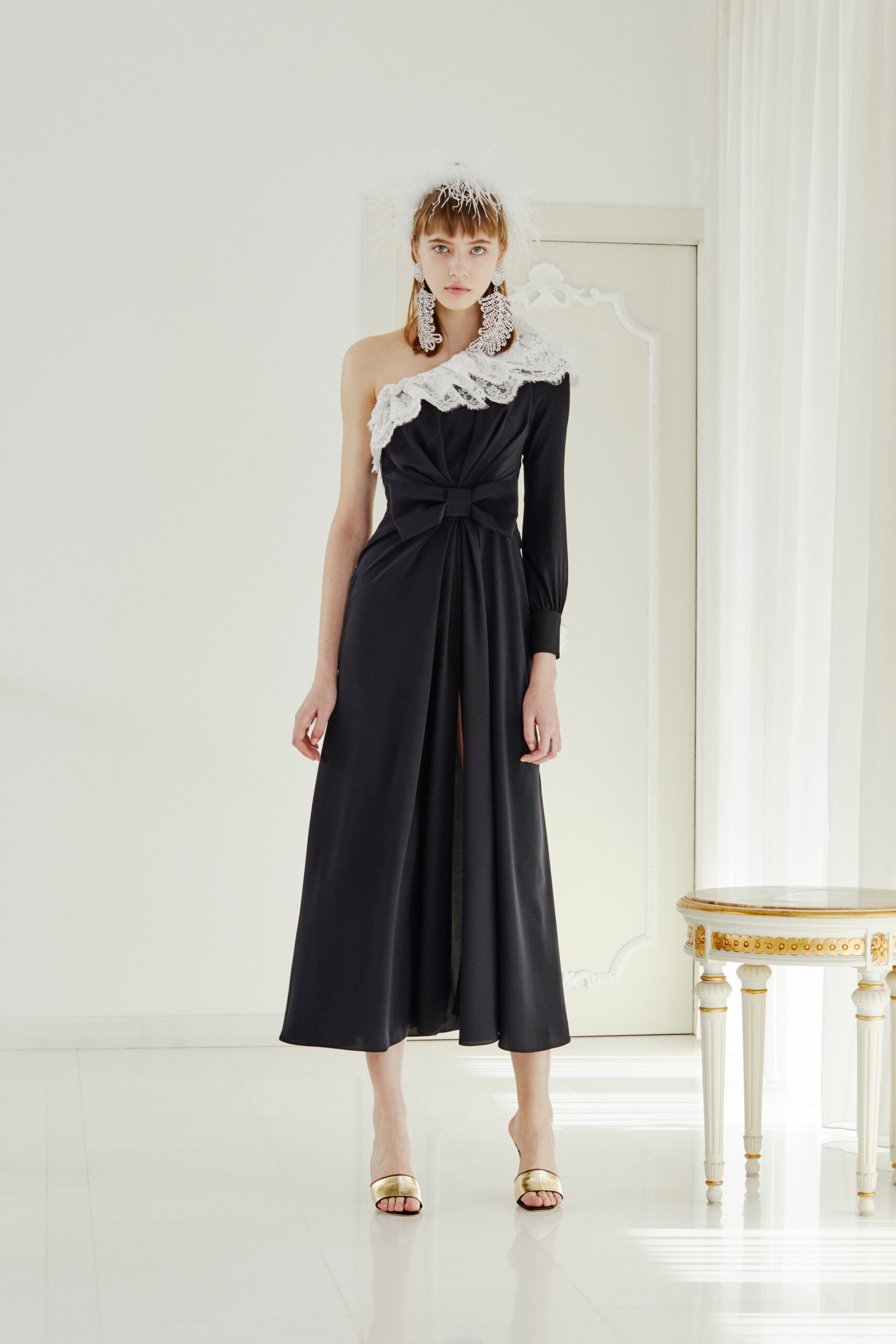 black silk one-shoulder dress
