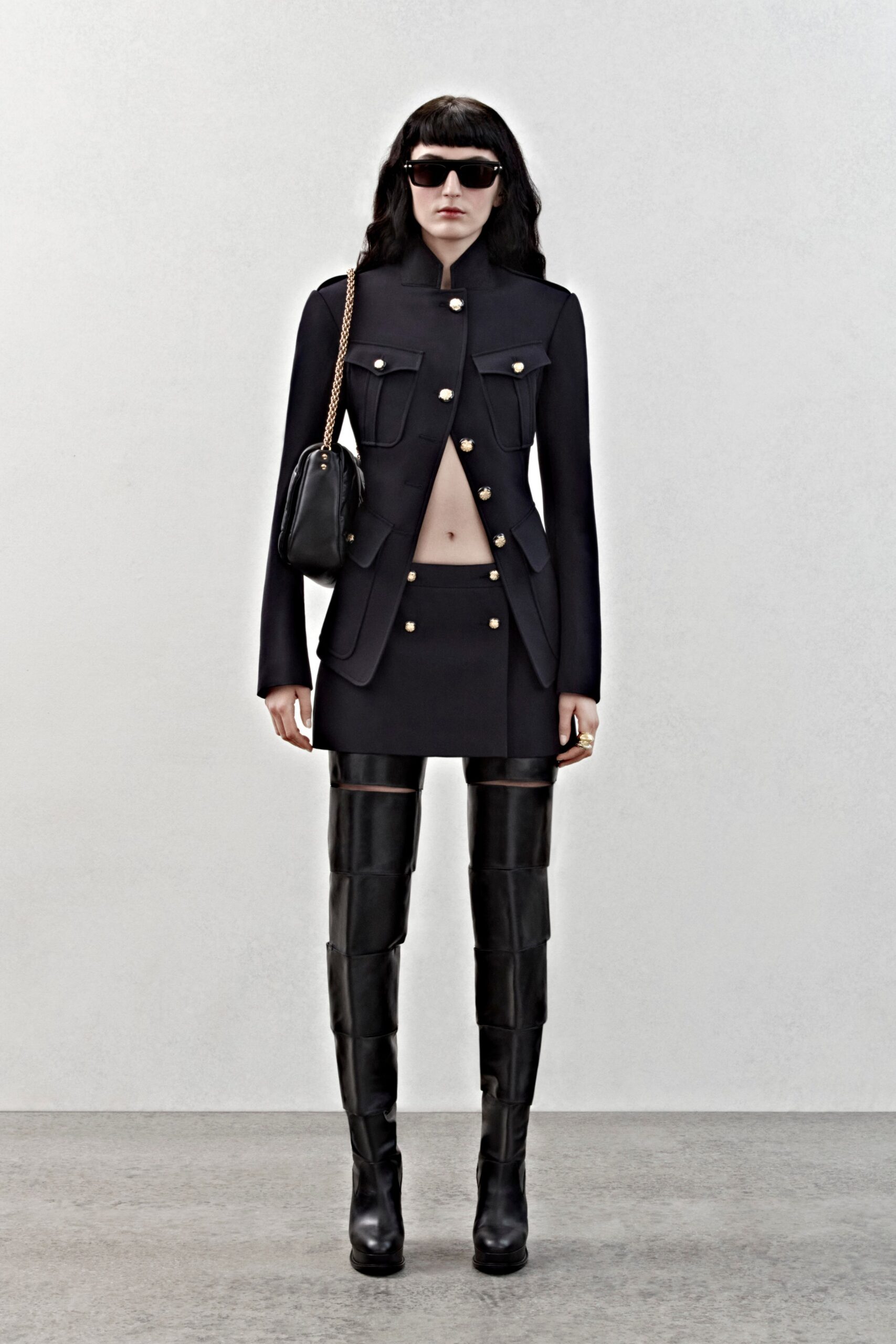 black fitted jacket and skirt