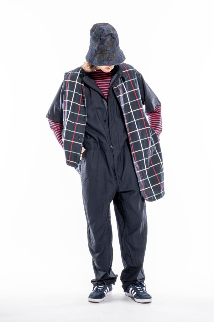 relaxed black checked jacket with jumpsuit