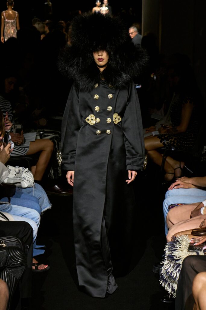 black silk coat with fur hat