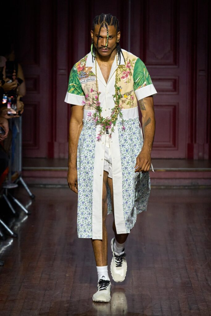 A relaxed multicolor cotton dress with a collared short-sleeve design and printed details.