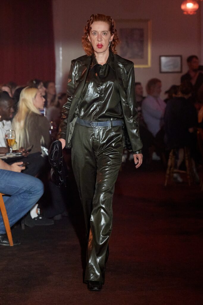 green vinyl fitted suit