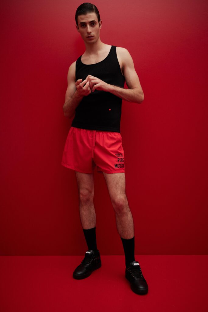 black tank-top red shorts