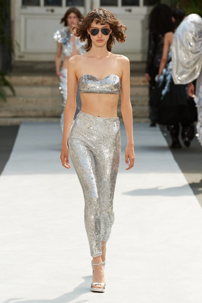 silver sequin crop-top and pants