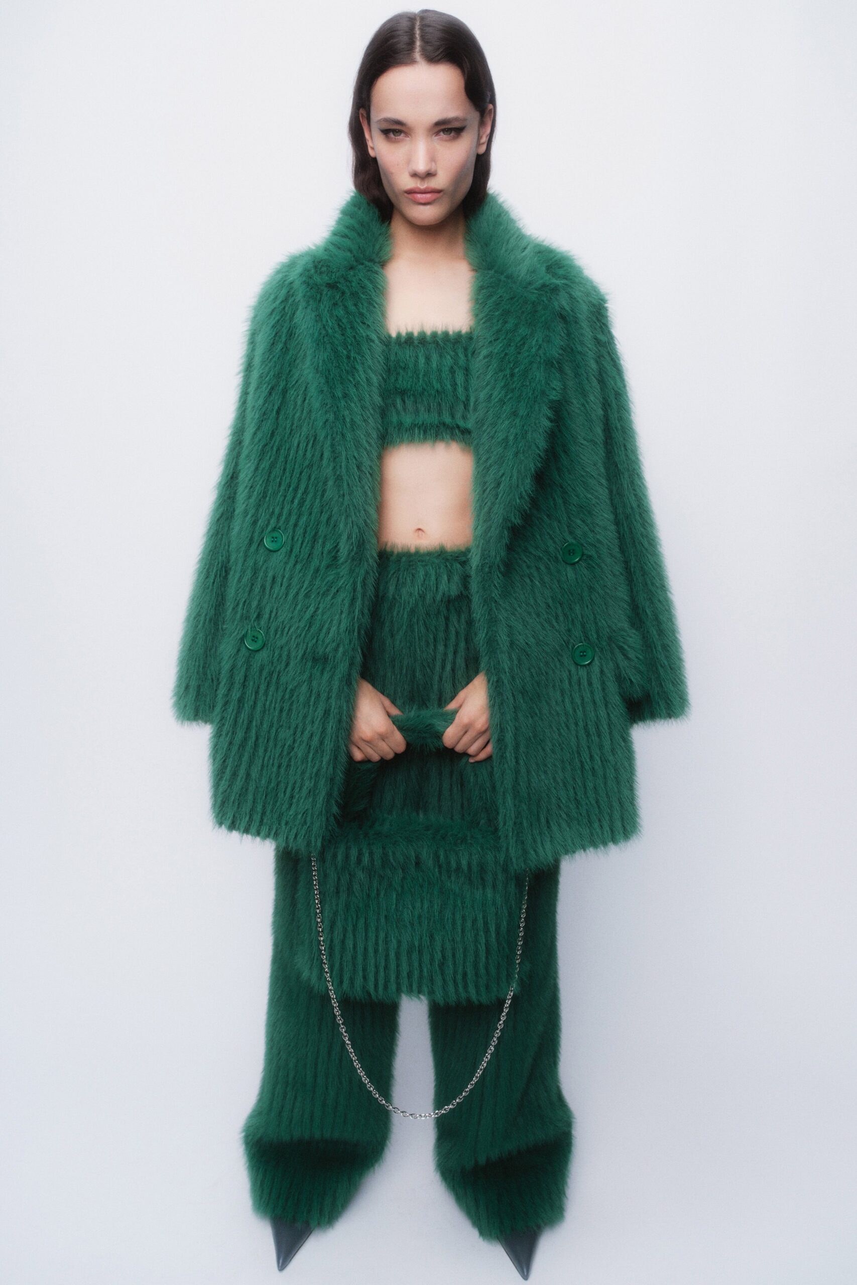 green fur oversized coat