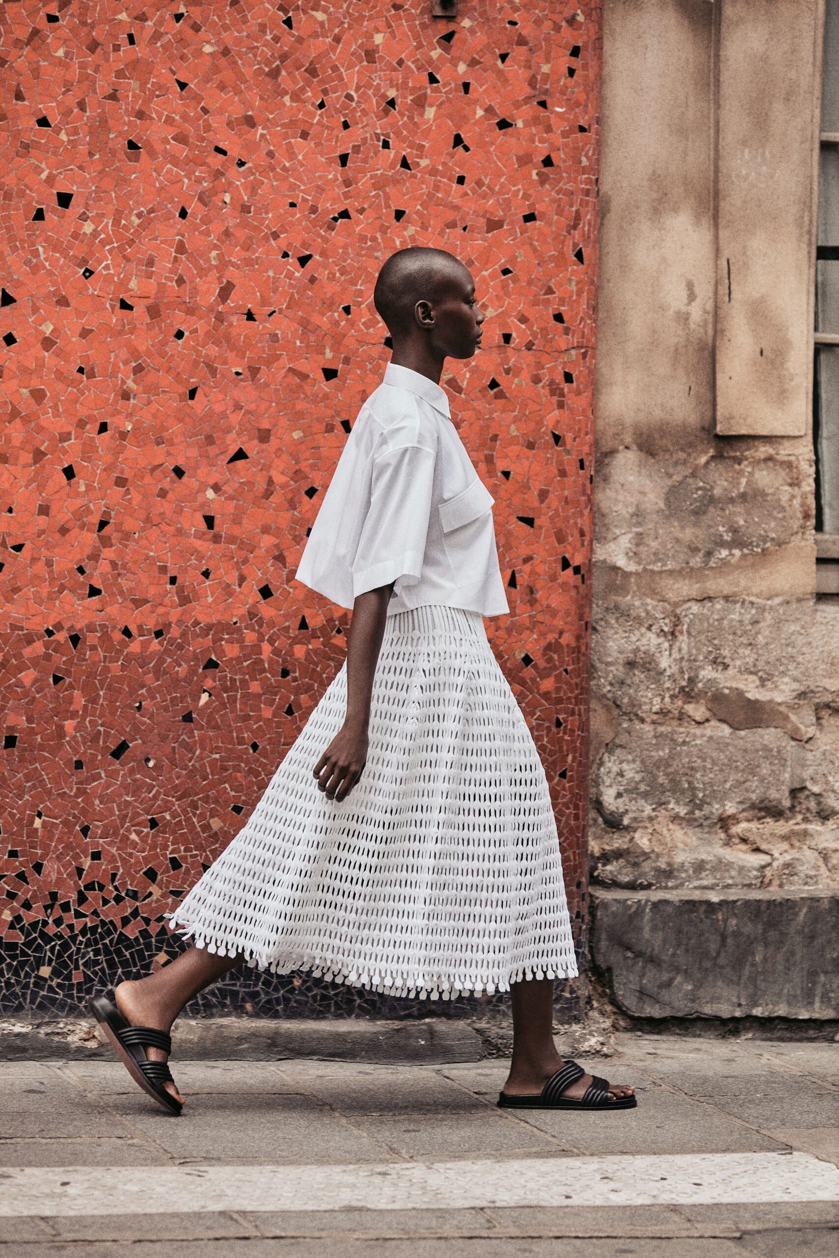 white cotton short-sleeve collared relaxed layered top
