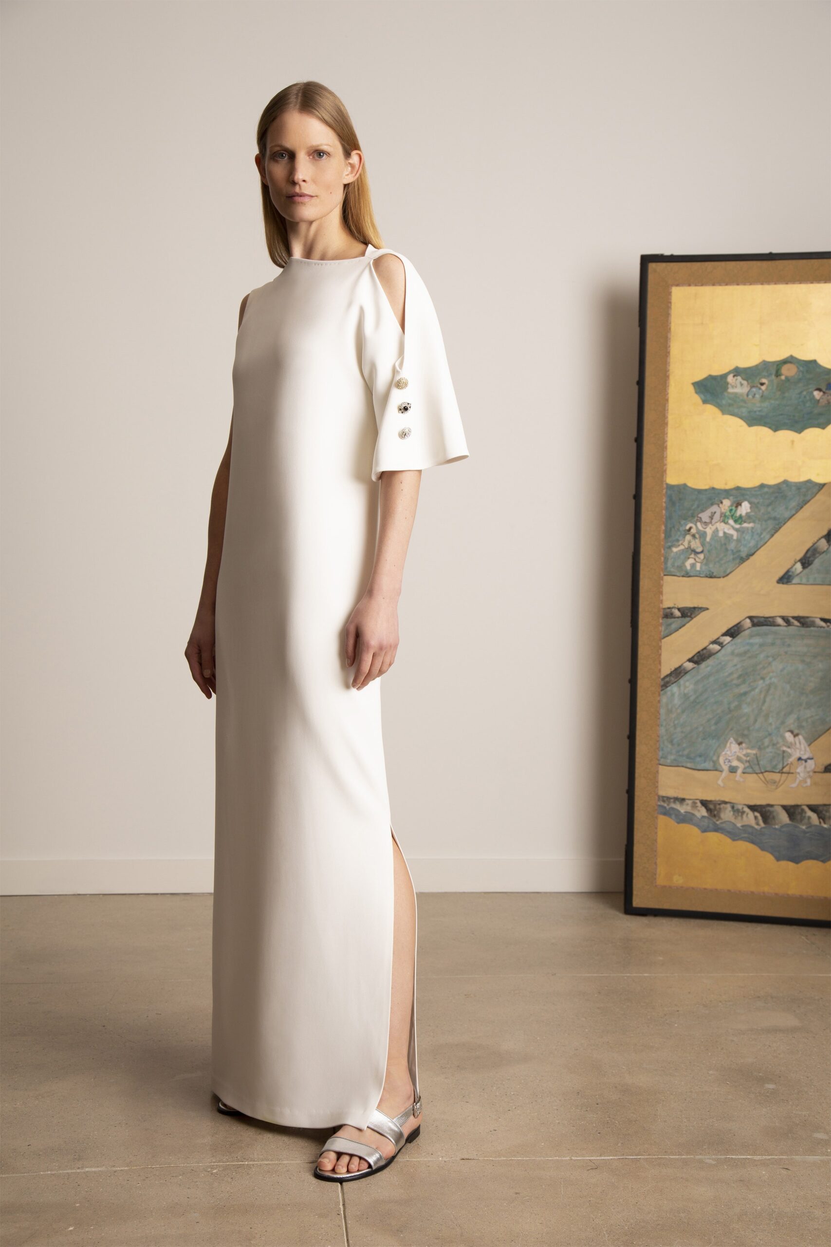 white fitted maxi gown