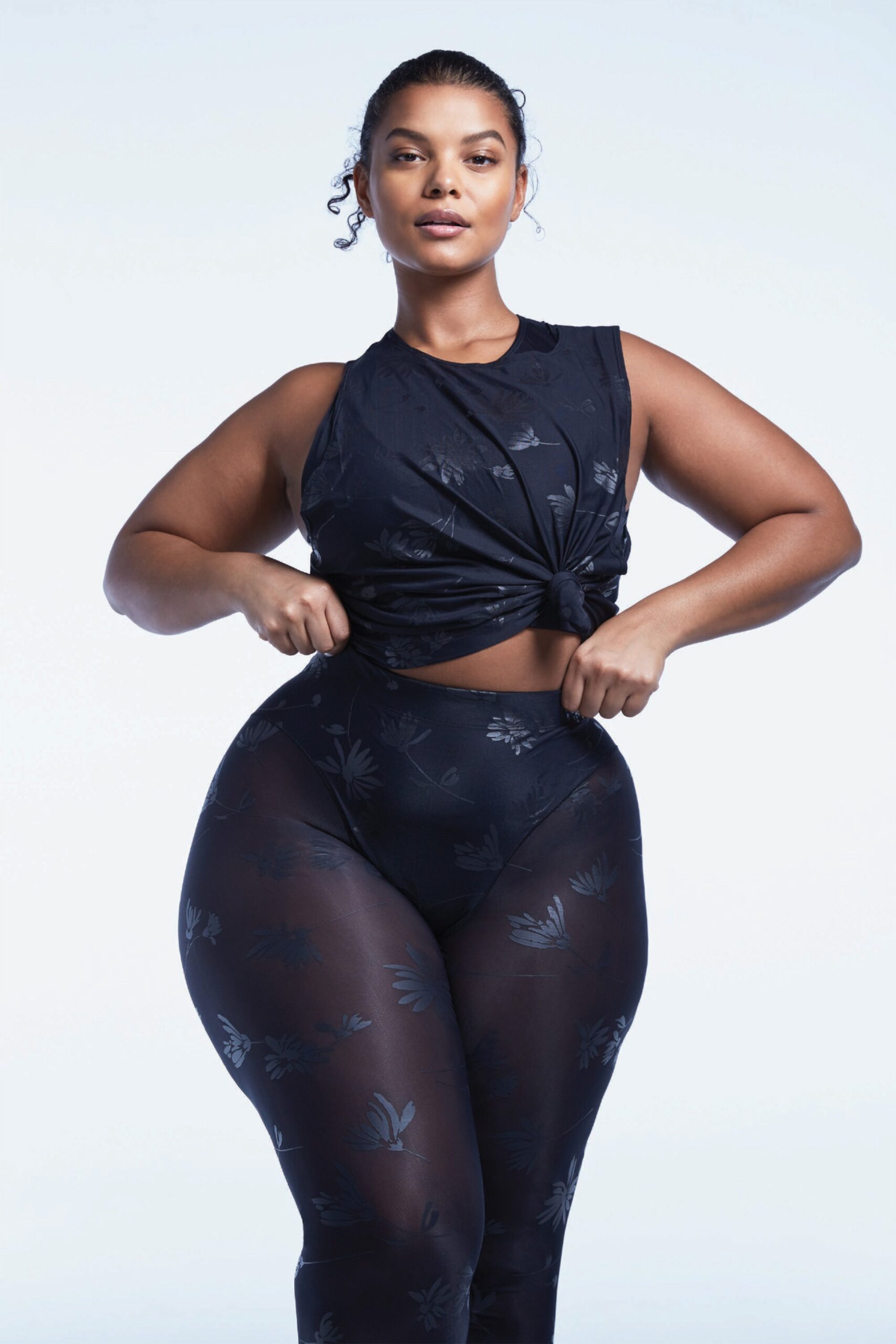 black fitted top and leggings