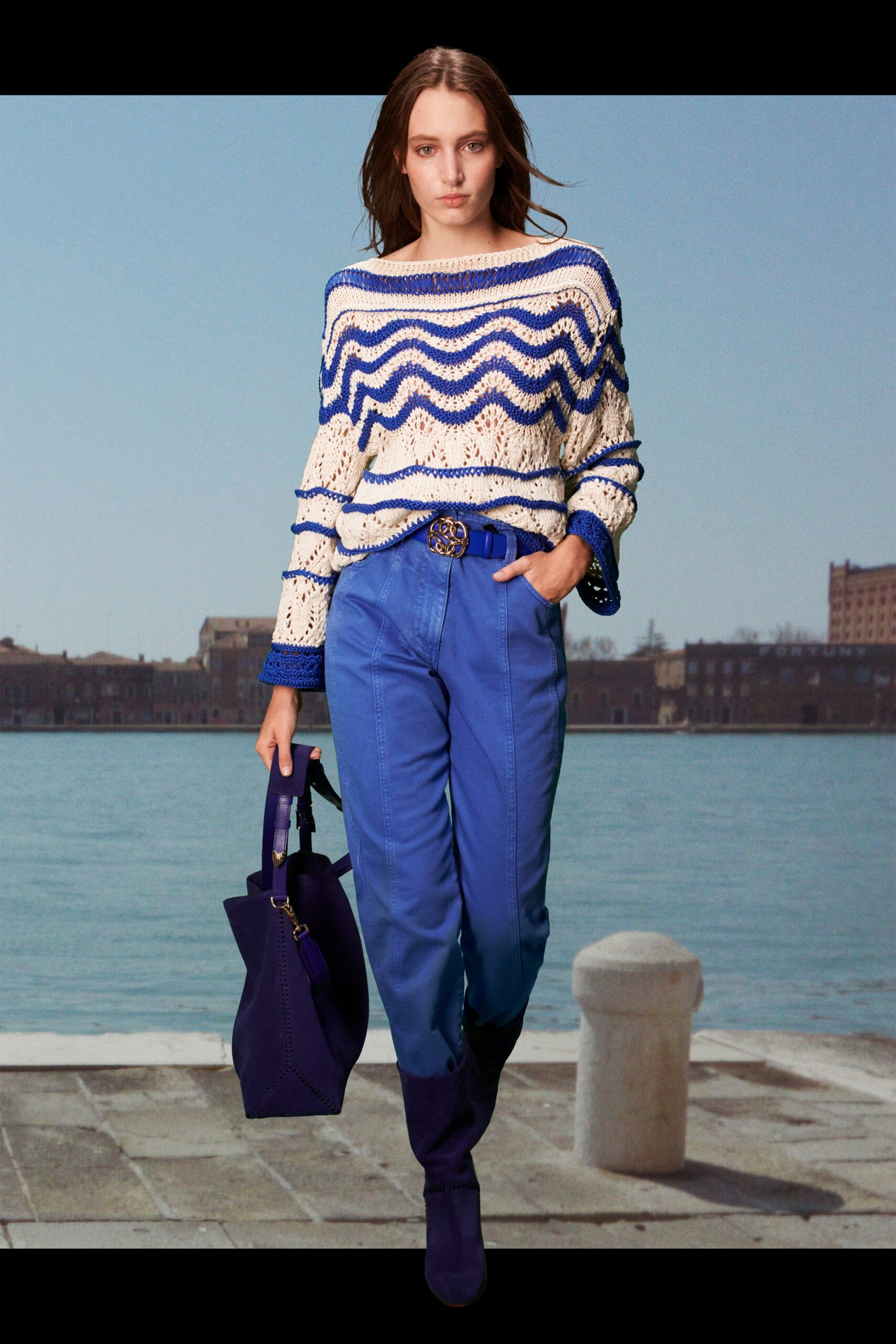blue and white relaxed sweater