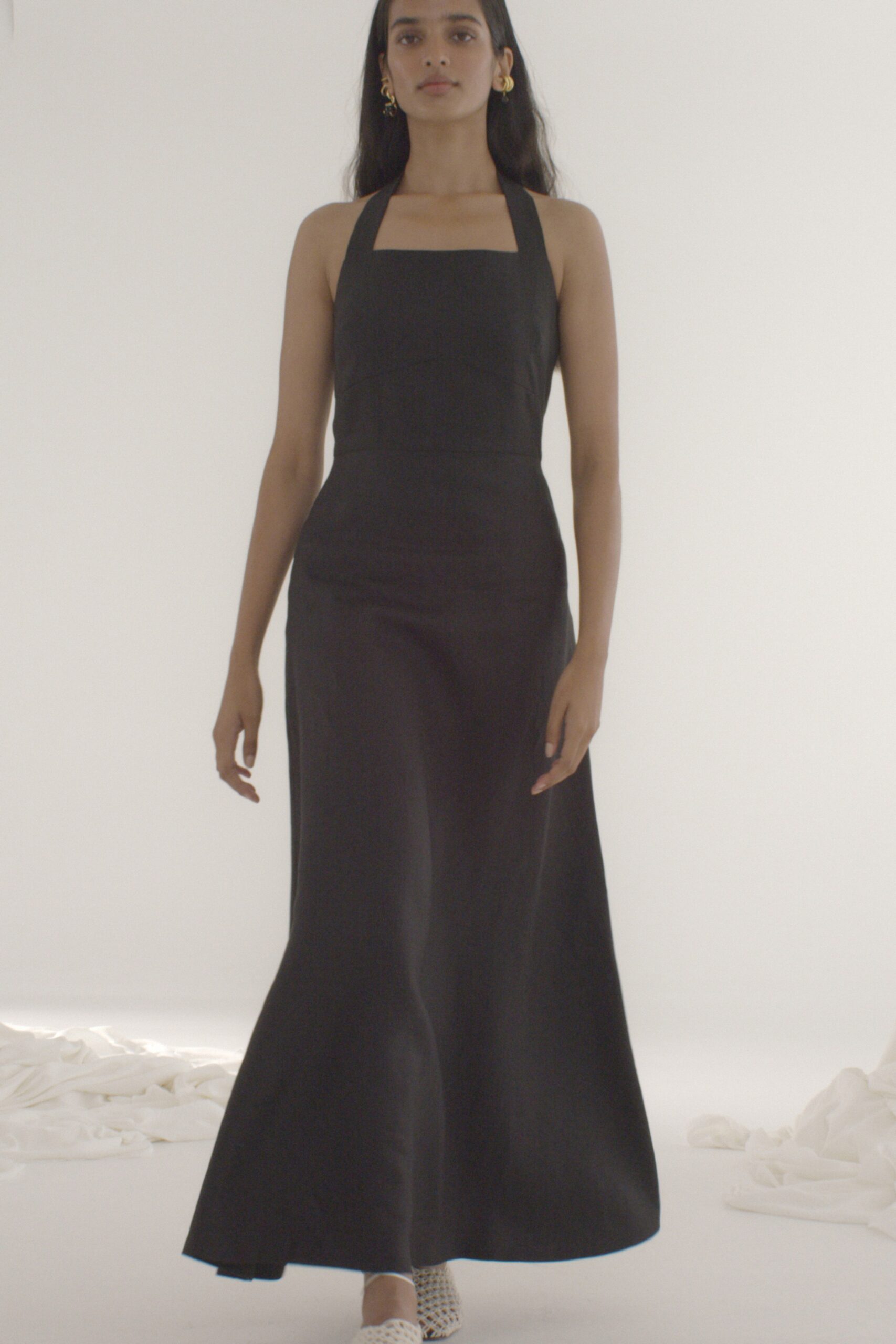 black silk sleeveless gown