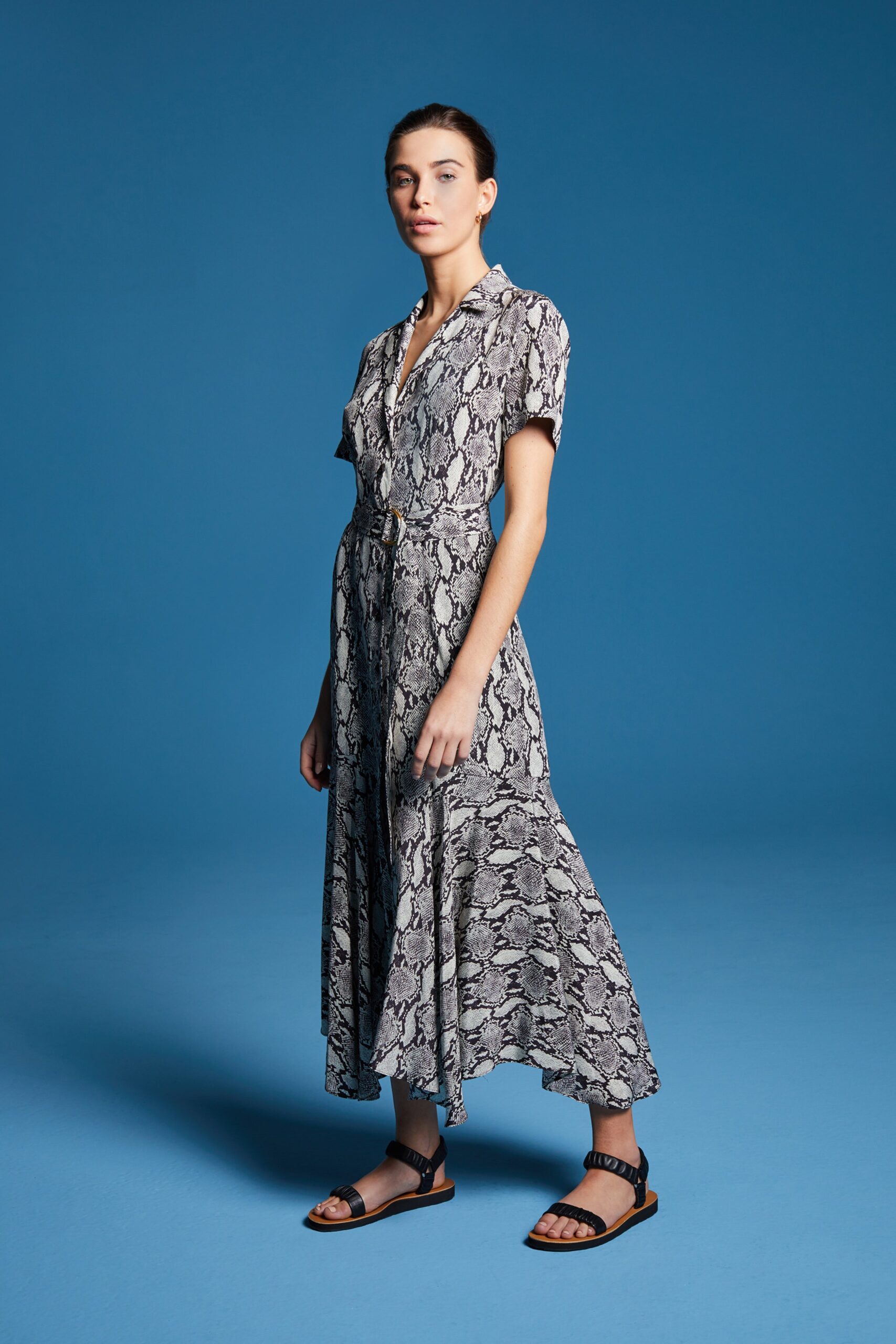 black and white printed maxi dress