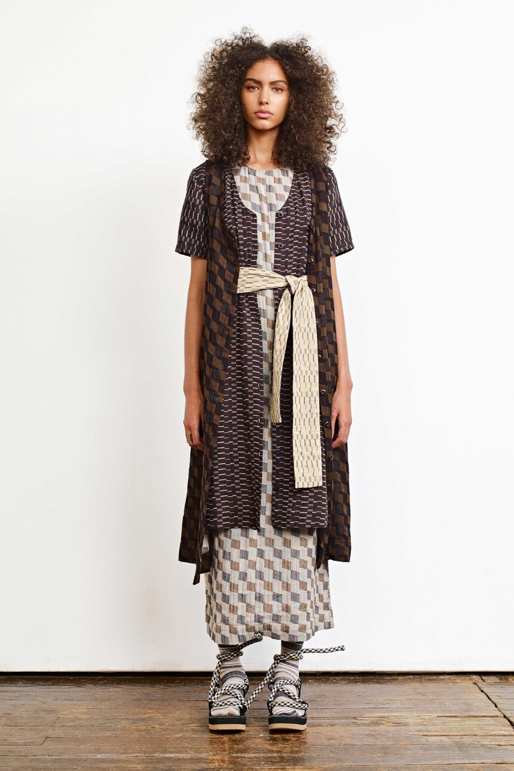 printed midi dress with coat