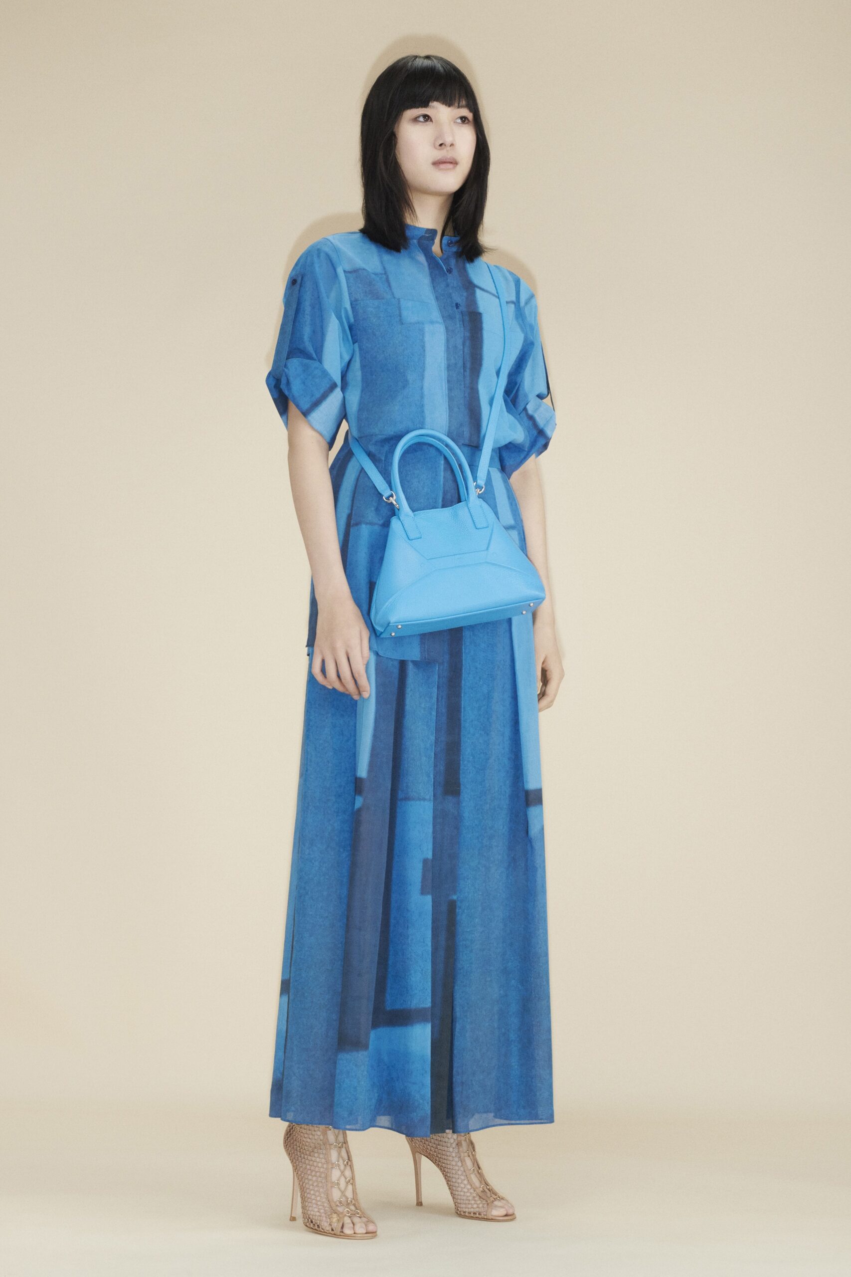 blue leather structured bag