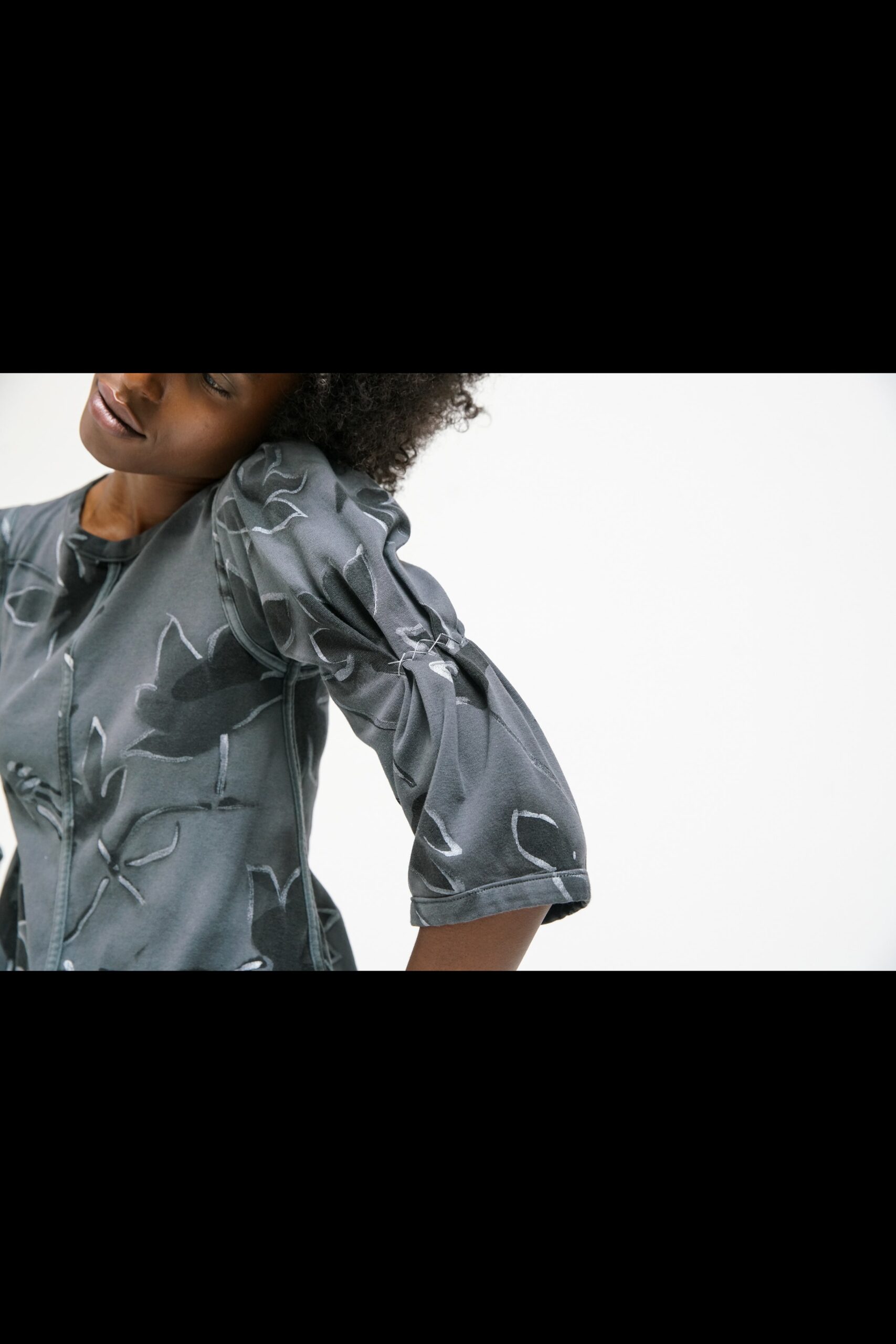 black gray embroidered silk blouse